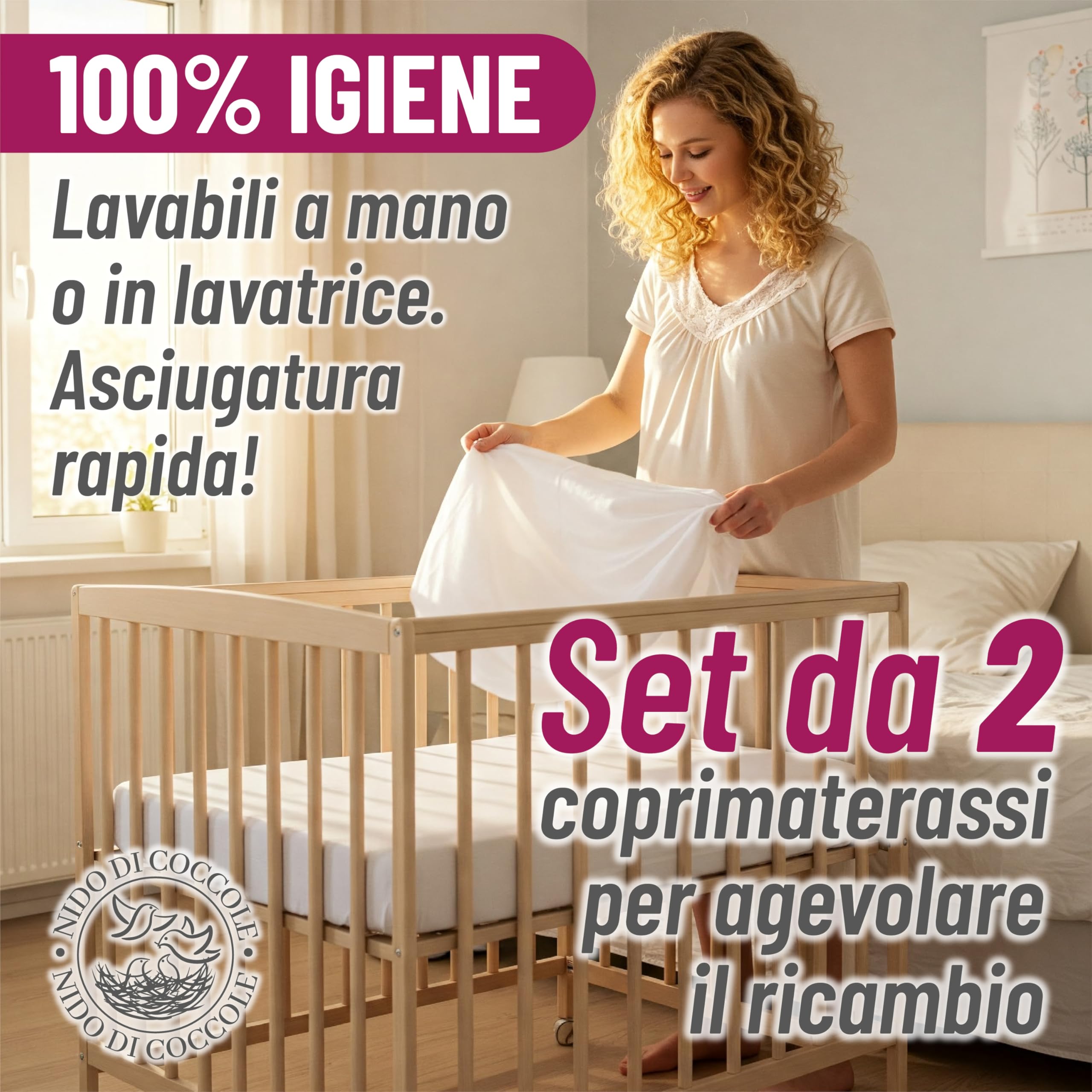 Coprimaterasso Next to Me 60x90 cm Set 2 sztuk Traspiranti Lavabili Angoli Elasticizzati Antiacaro