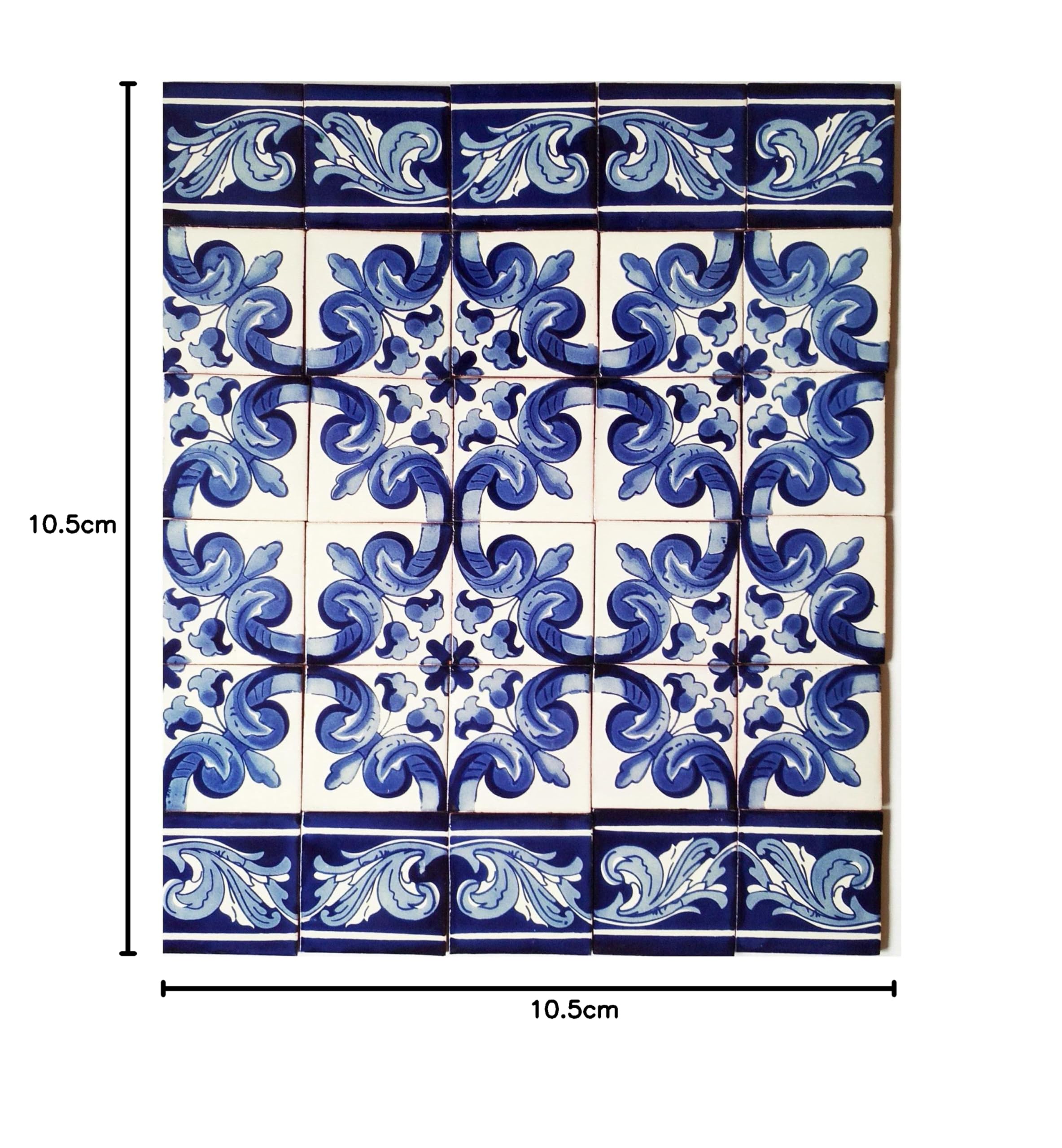 Cerames azulejos de mosaico Talavera Mariposa - 30 azulejos decorativos de cerámica mexicana para baño, ducha, escaleras, pared posterior de la cocina | azulejos de mexicanos 10,5x10,5 cm