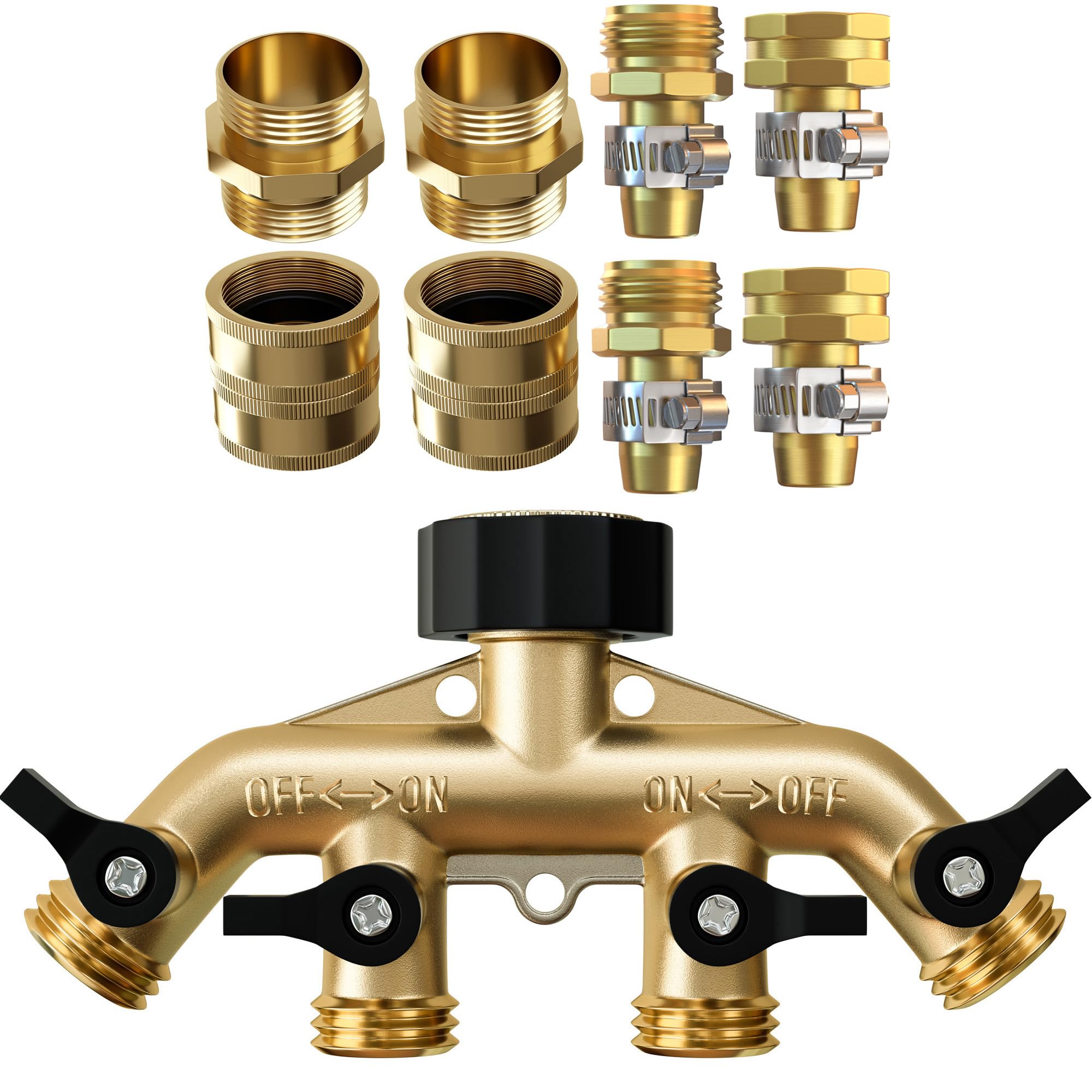 DBR TechHose Splitter 4 Way Brass, Double Adapter and Hose Repair Kit B, Bundle