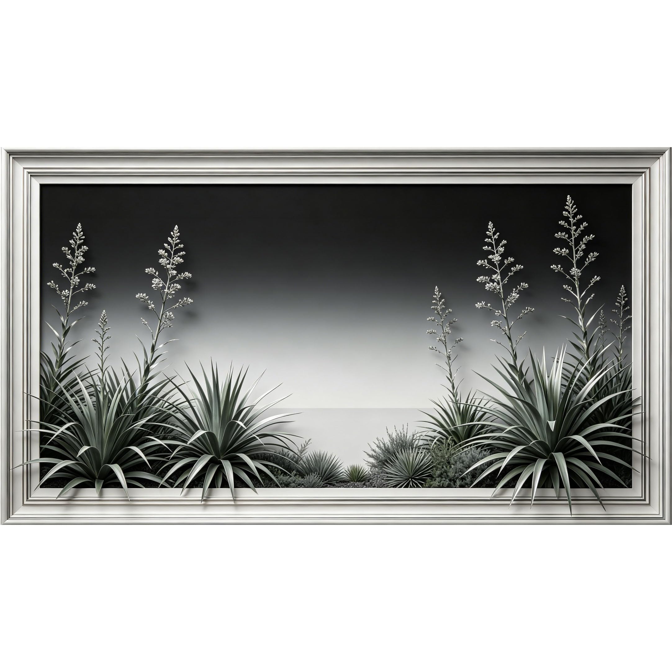 QZLITHOTIC 50×90cm3D Framed Wall Art， Monochrome Botanical Desert Agave Plant Self?Adhesive Mural， Water?Activated Peel & Stick Fabric Decor Wall Decal for Bedroom Living Room