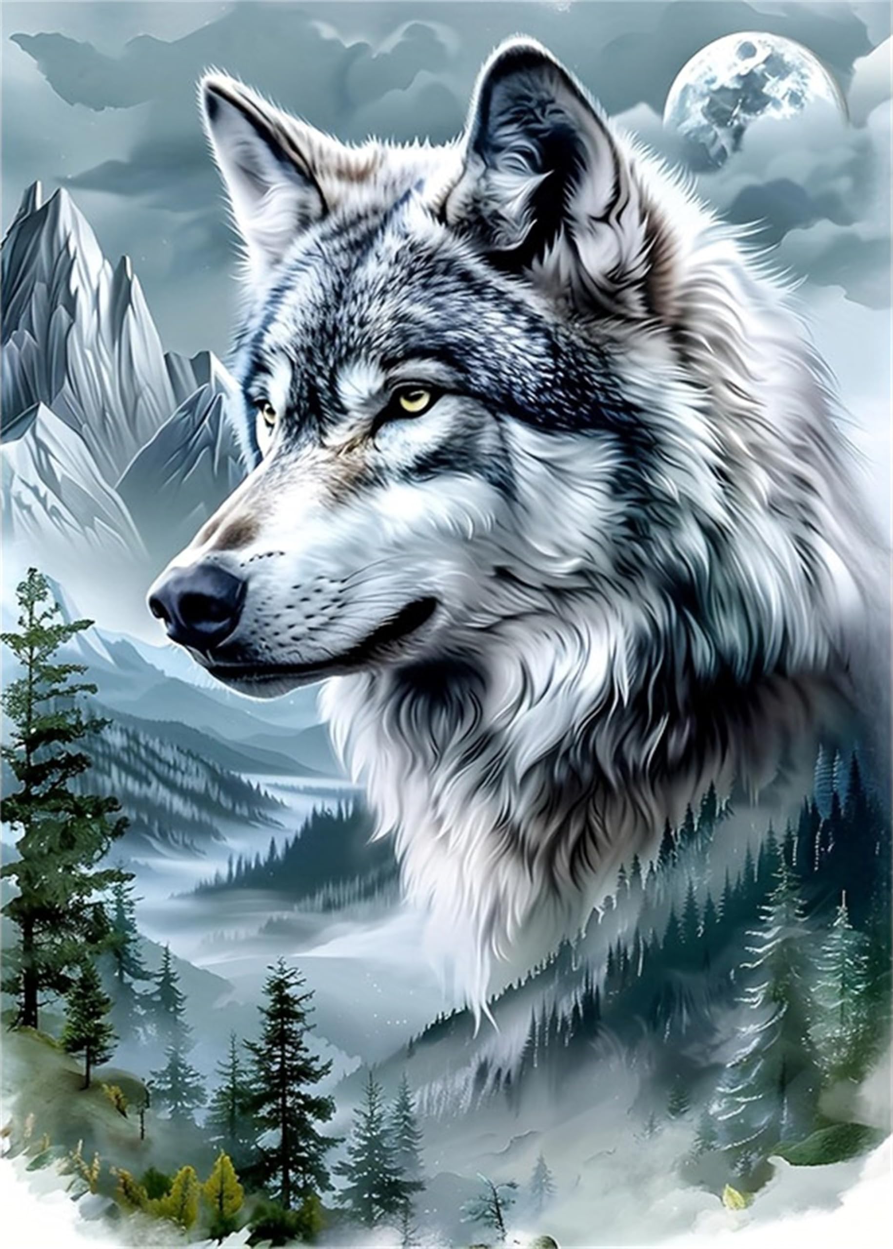 HEFEIS 5D Diamond Art Kit for Adults,Wolf Diamond Painting Kits for Beginner,Gem Art,Crystal Art Kits Round Drill for Home Wall Decor Gifts for Women, Men (Wolf2)