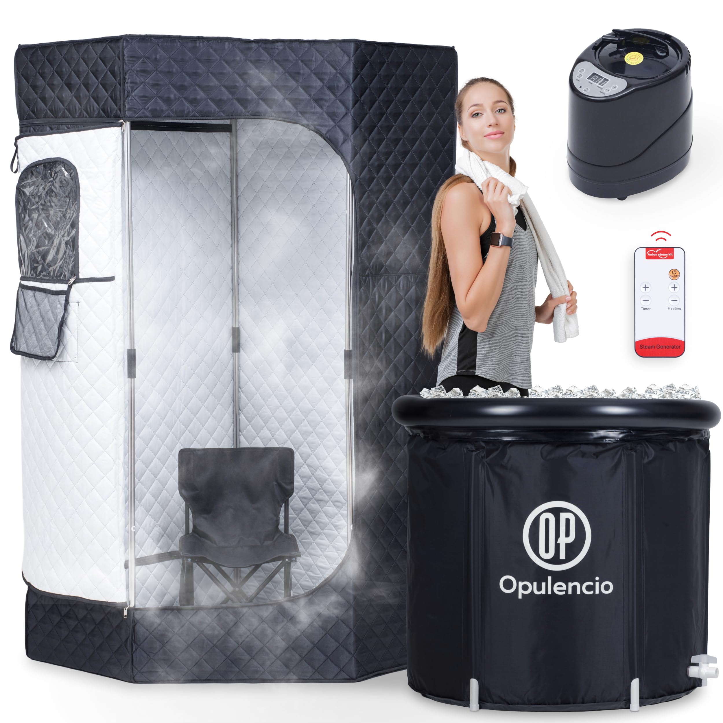 portable sauna and cold plunge combo - spacious at home sauna box with ice tub, portable steam sauna tent with 3l steamer, fast heating with 9 levels, chair, remote, 5.9' x 2.9' x 2.9'