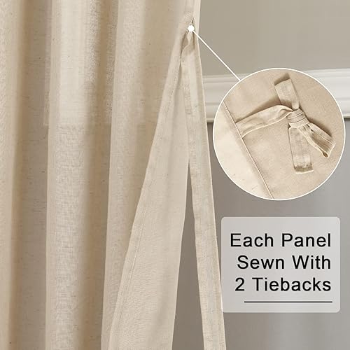 Miniatura 4 de JIUZHEN Cortinas traslúcidas de lino para tratamiento de ventanas, con bolsillo para barra, filtrado de luz, cortinas semitransparentes texturizadas