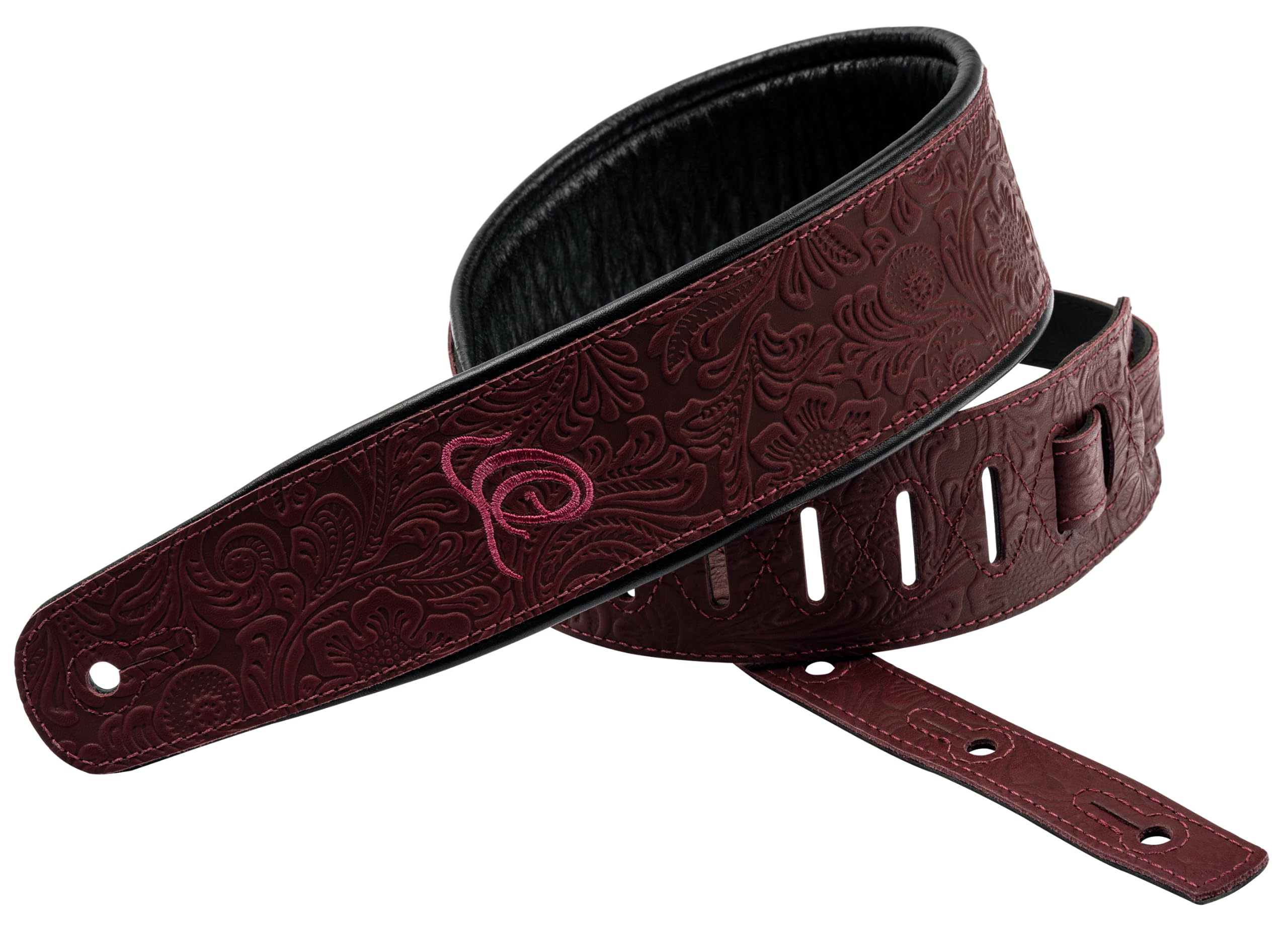 Ortega Guitars Gitarrengurt Länge Verstellbar - Akustik Gitarre / Bass, E-Gitarre, E-Bass - Byzantine Series - Echtleder, Byzantine Bordeaux (OSBY-5)