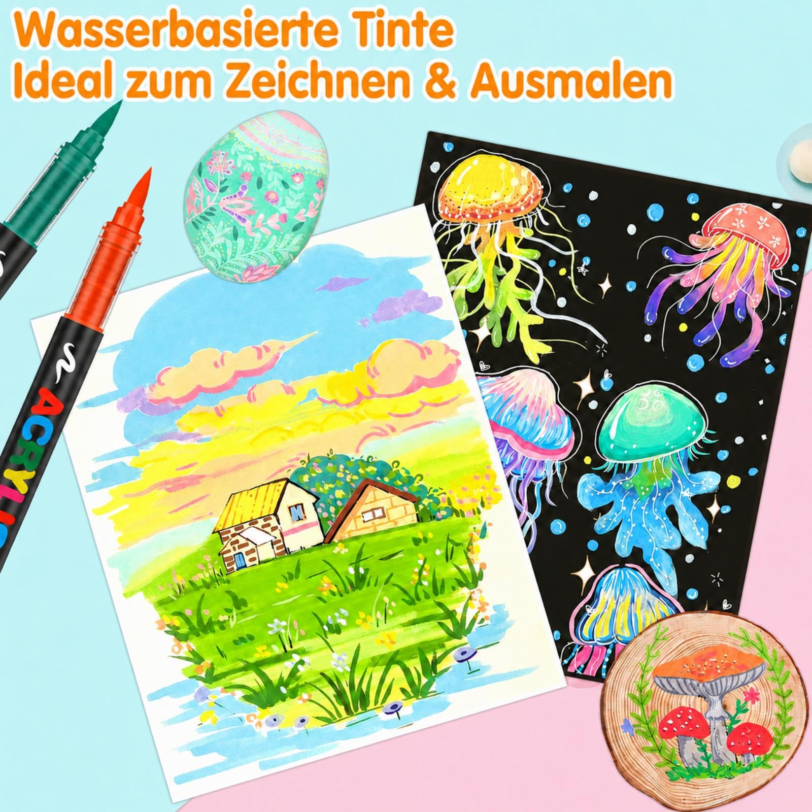 Efimeso 120 Farben Acrylstifte für Steine Wasserfest,Pinselmalstifte auf Wasserbasis Acrylic Paint Marker Acrylmalstifte für Holz, Leinwand, Holz, Stein, Keramik, Glas, Stoff