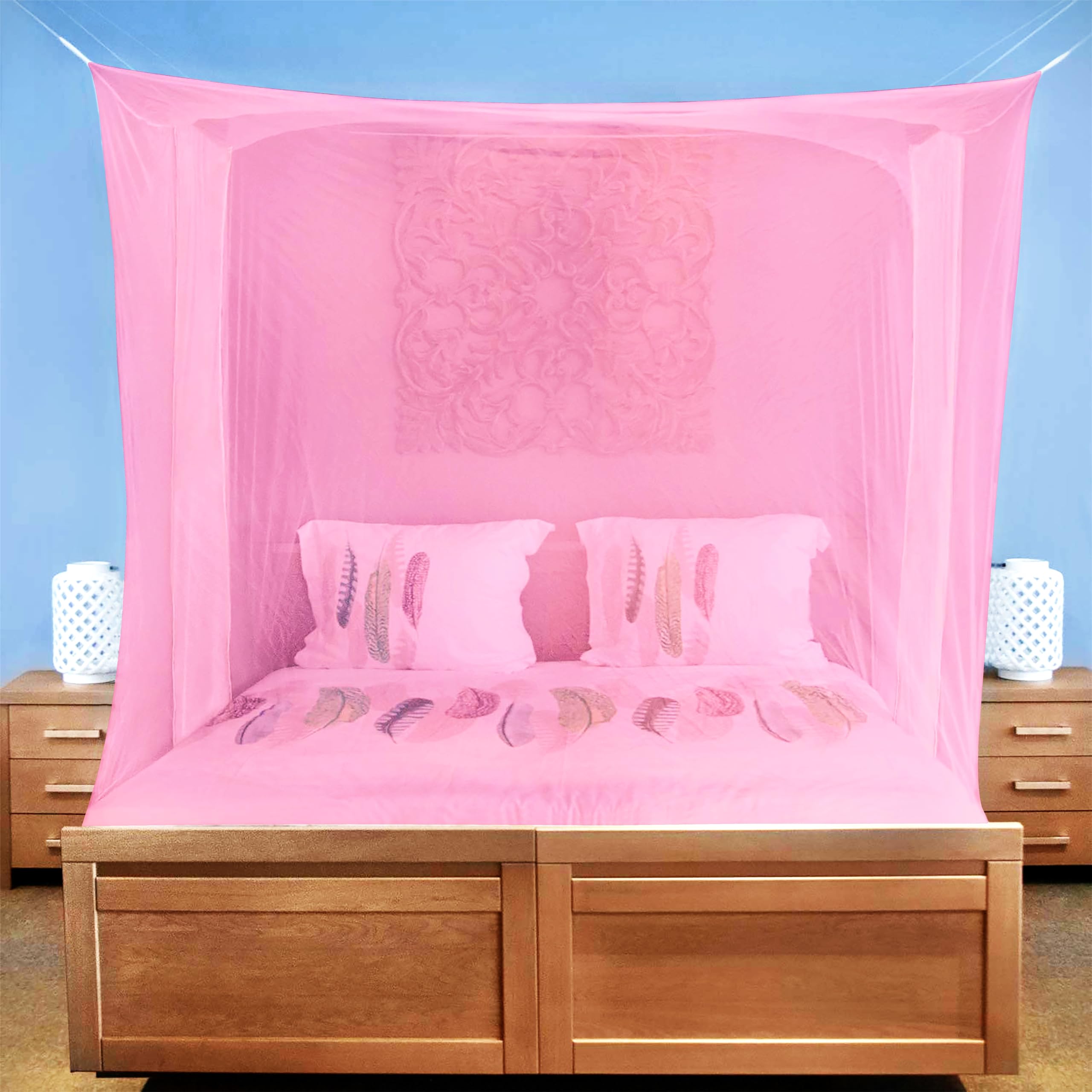 Yaweh HDPE Nylon Double Bed Mosquito net Pink (4 x6.5 ft)-image-27