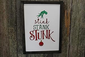 Grinch Raised 3D Wood Stink Stank Stunk Sign Christmas Decor Wall Art Farmhouse