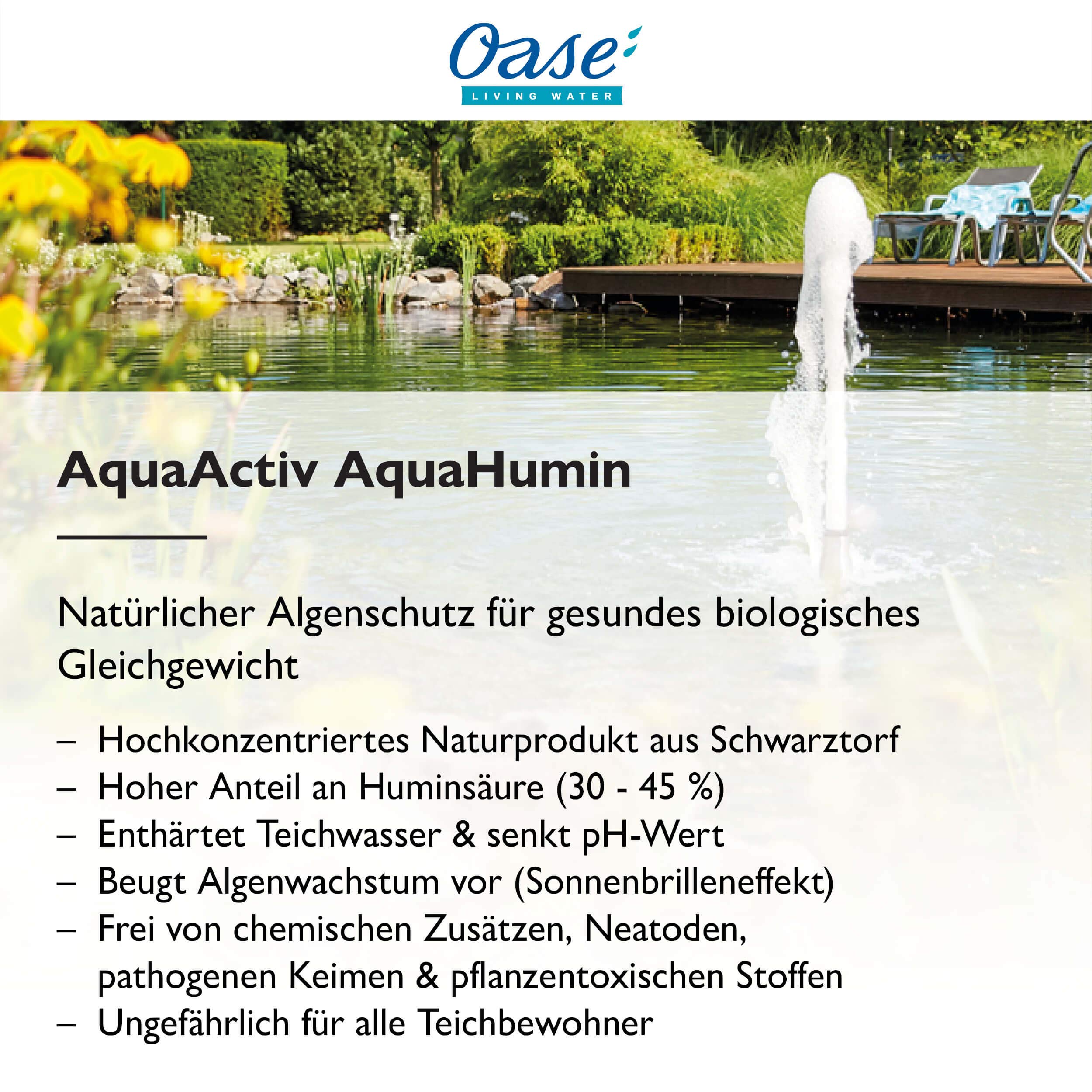 OASE 53759 AquaActiv AquaHumin 10 l - Gartenteich-Torf, Spezial-Torf für natürlichen Algenschutz, mit Huminsäure-Anteil von 30 bis 45 %, klärt trübes Wasser, Weiß