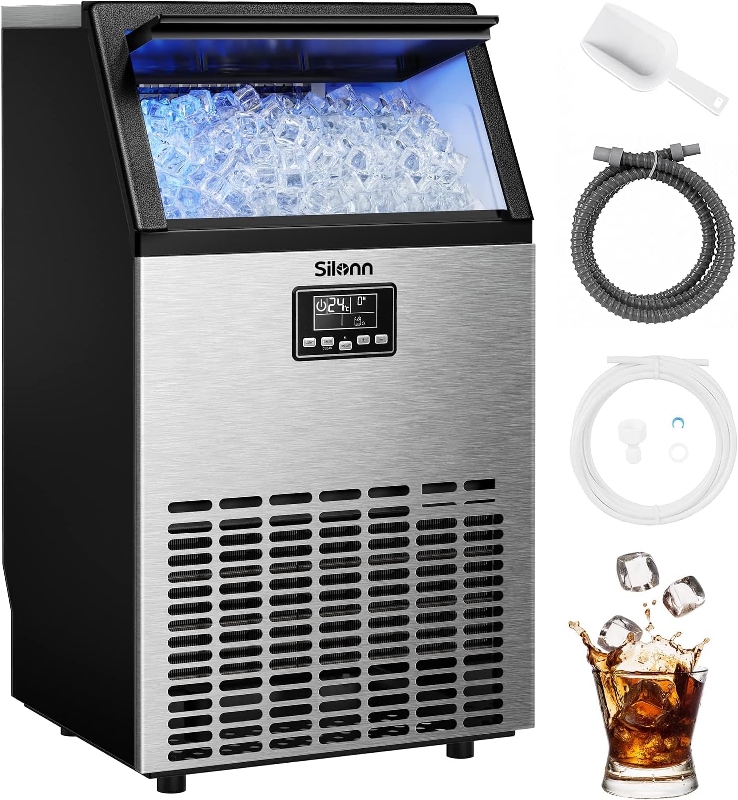 Silonn Commercial Ice Maker, Creates 150lbs in 24H, 33lbs