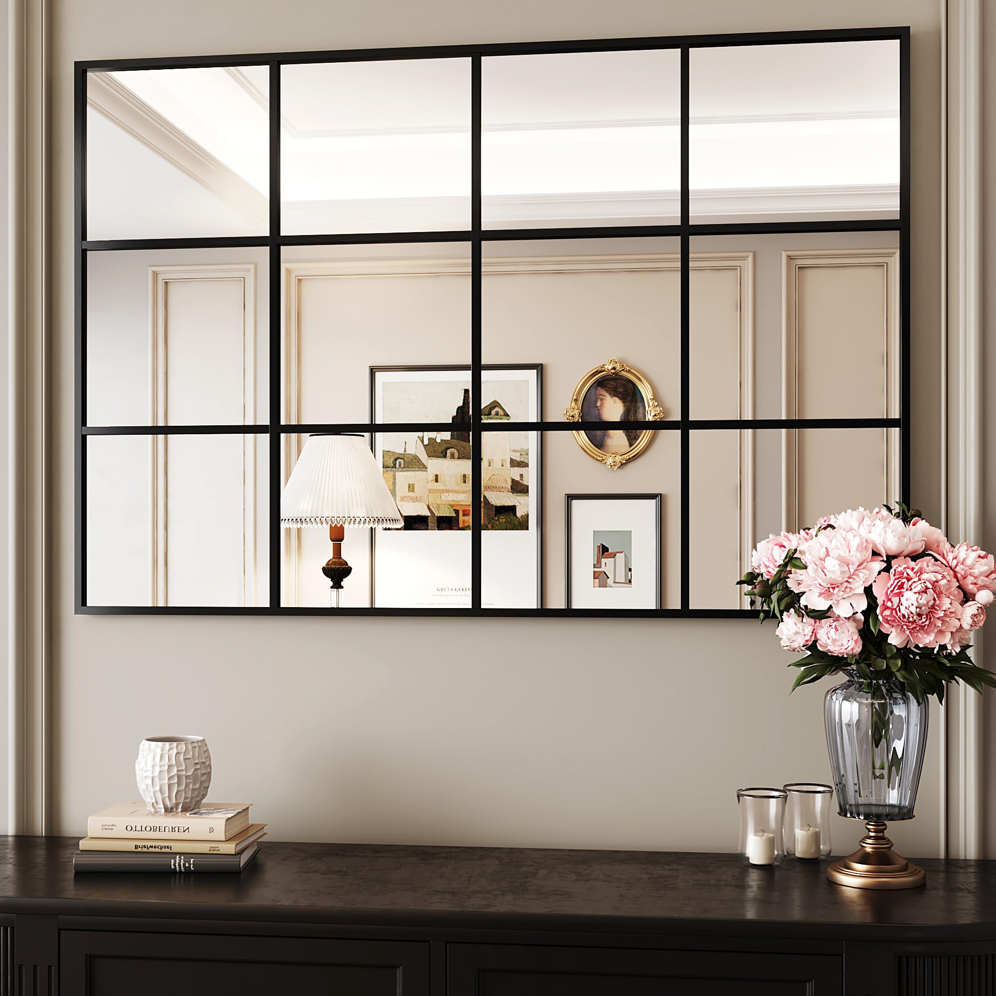 suidia wall mirror, 30" x 48" window decorative mirrors, metal framed wall decor wall-mounted mirrors for bedroom, living room, entryway, black