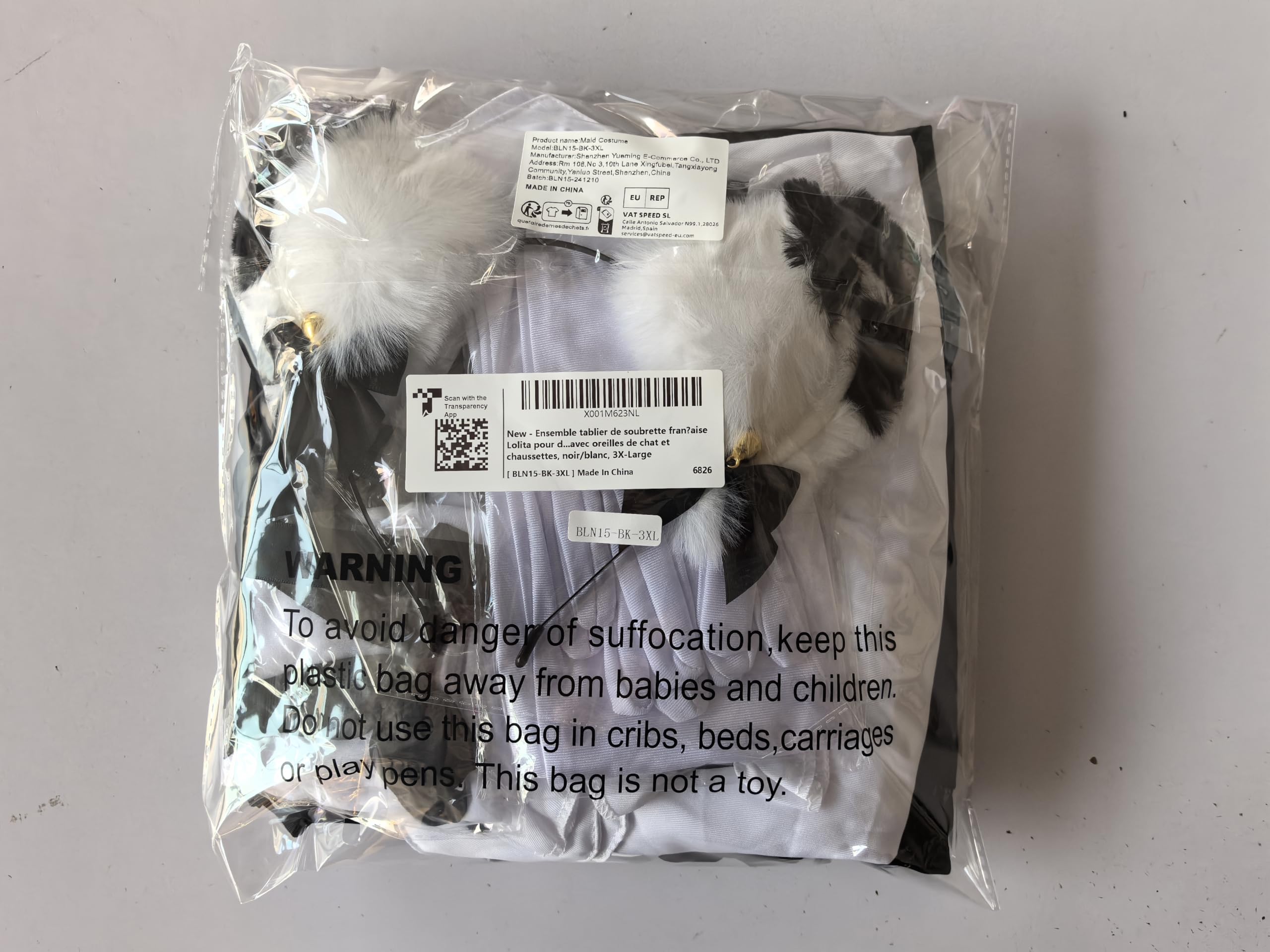 Wannsee Anime French Maid Apron Lolita Fancy Dress Cosplay Costume Furry Cat Ear Gloves Socks set(2XL): 3X-Large Black-white