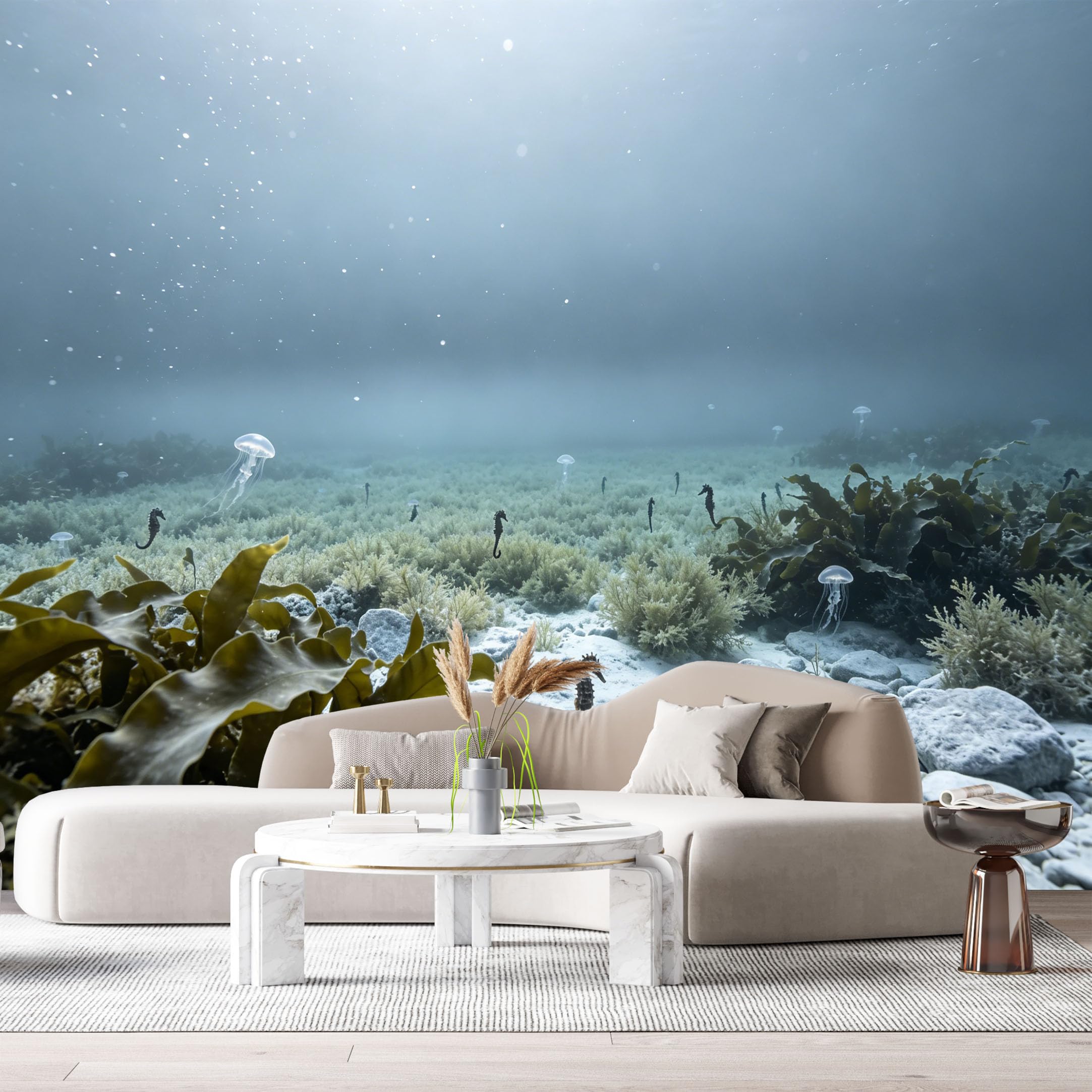 Custom Size Wall Murals Ocean Marine Jellyfish Seahorse Underwater Scenery SelfAdhesiveWall Fabric Removable Wallpaper Wall Decor for Living Room Bedroom Bathroom