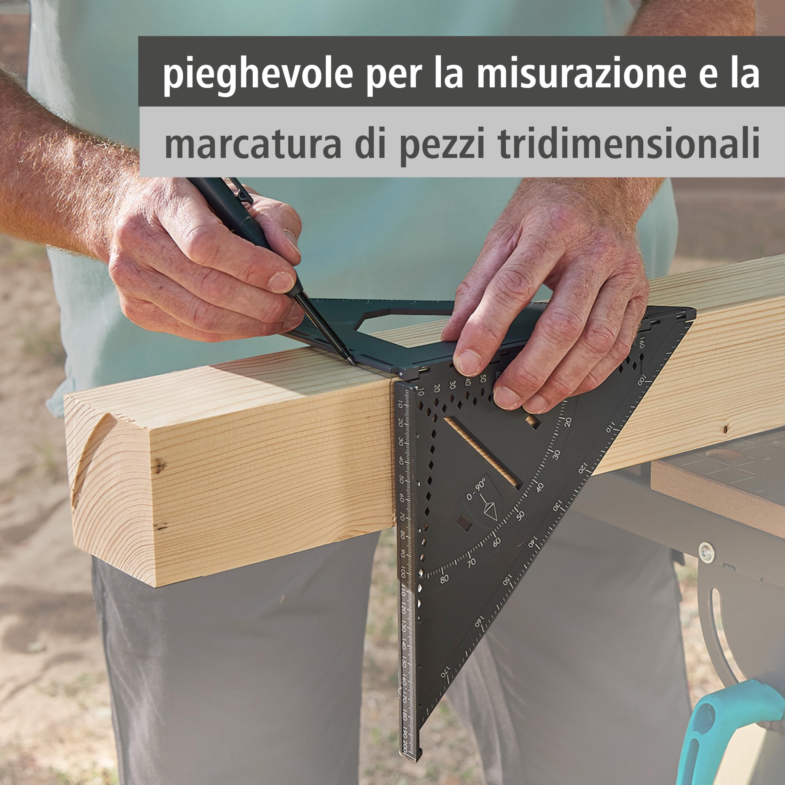 wolfcraft VARIO 3D PRO Squadra Pieghevole per Misurare e Marcare, per Superfici e Pezzi Tridimensionali con Scala 0–180°, Ricerca Centro, Filo a Piombo e Funzione Compasso – 5219000