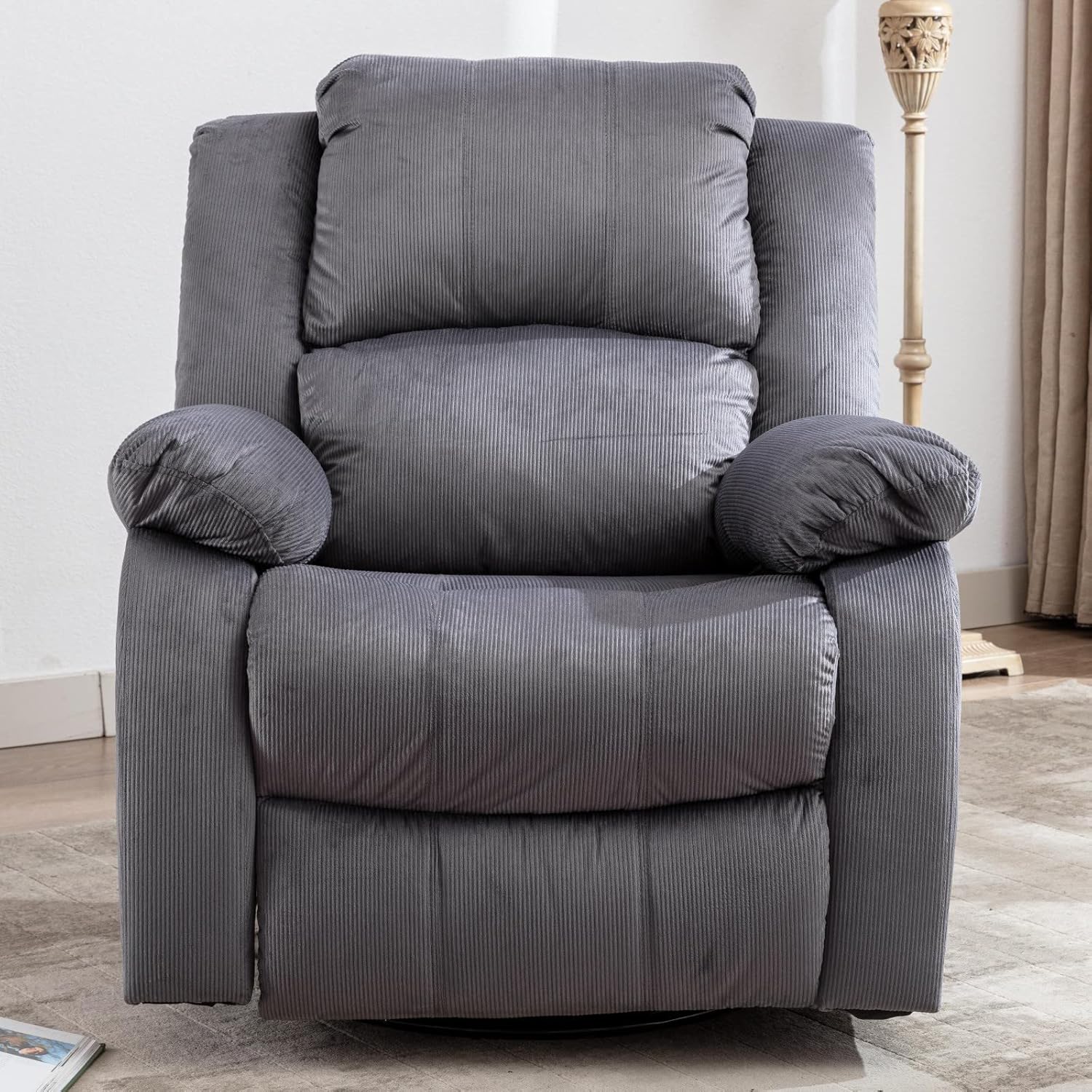 Bonzy Home Manual Glider Recliner Chair Modern Rocker Reclining Chair Ergonomic Fabric Lounge Rocking Chair with 360 Degree Swivel Single Sofa Chair Most Comfortable Living Room Chair (Grey) : Home & Kitchen