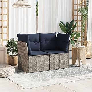 GCHDHAPB Sofá de jardín azul oscuro, mimbre gris, tela de 2 plazas