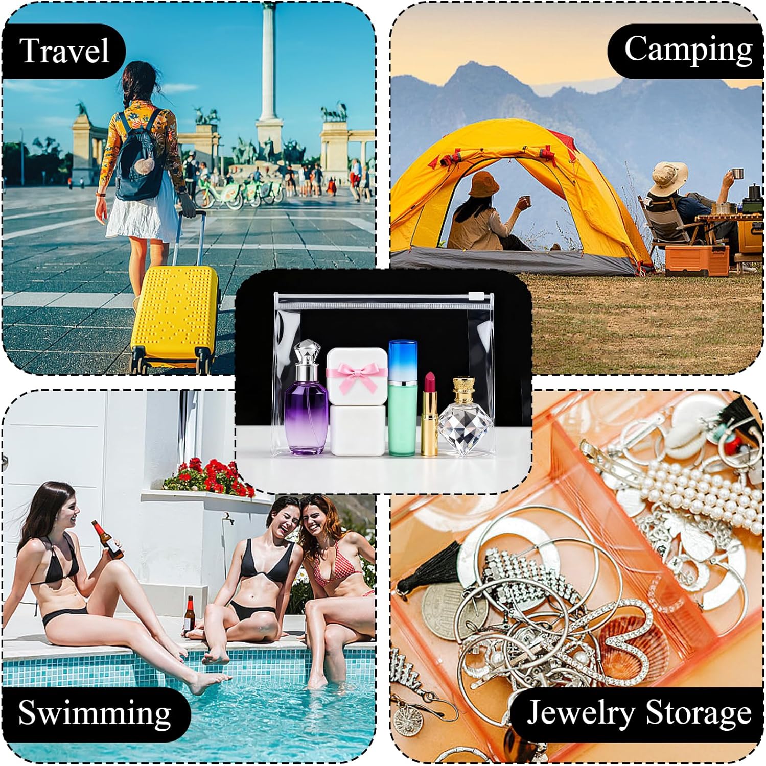 60 Pieces Plastic Mini Clear Makeup Bag Small Clear Zipper Pouches Waterproof clear toiletry bags for traveling