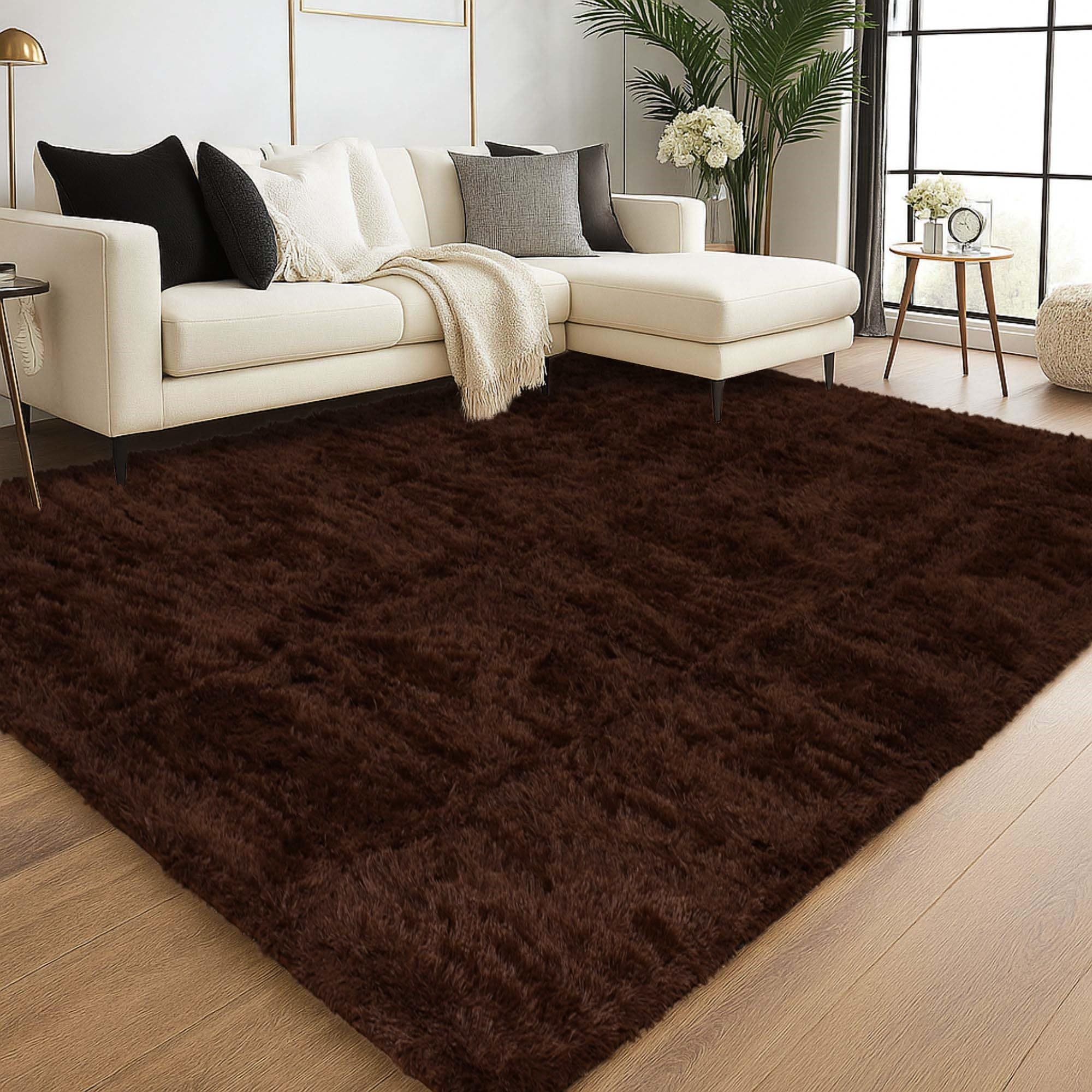 Oxford Homeware Tapis Salon – Grands Tapis Marron pour Chambre 80x150 cm – Tapis de Chevet Moderne, Doux, Antidérapant, Lavable pour Moquettes de Sol
