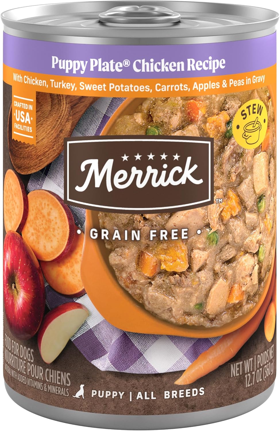 (Pack of 12) Merrick Grain Free Wet Puppy Food, Premium Soft And Gluten Free Canned Dog Food, Puppy Plate Chicken Recipe - (Pack of 12) 12.7 oz. Cans Puppy Plate Chicken 12.7 Ounce, (best by Aug 28, 2025)