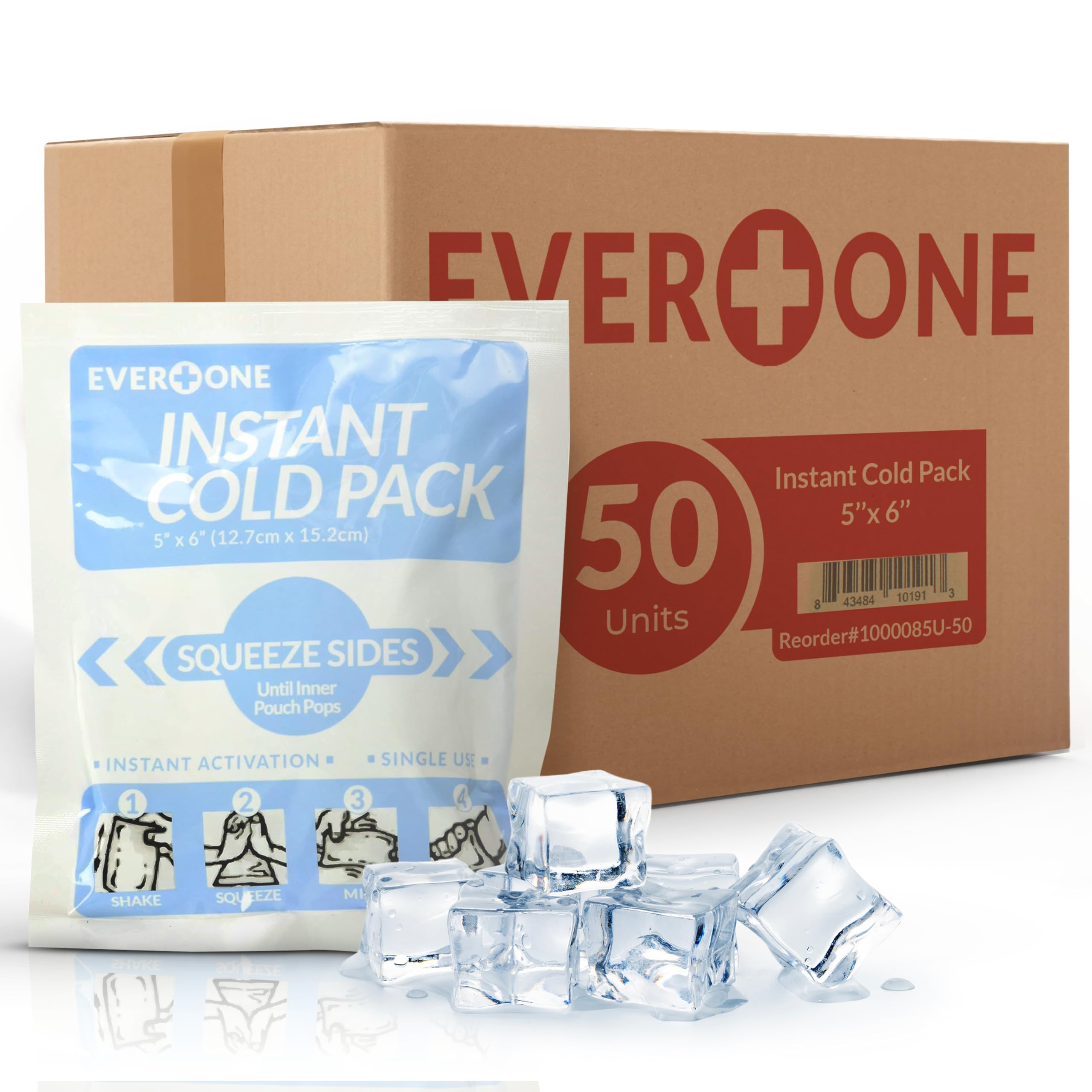 Instant Cold Pack | Disposable Ice Packs – Cold Therapy for Injuries, Swelling, Inflammation, Muscle Strains – Ideal for First Aid Kits – 5x6 Inches, 50 Count