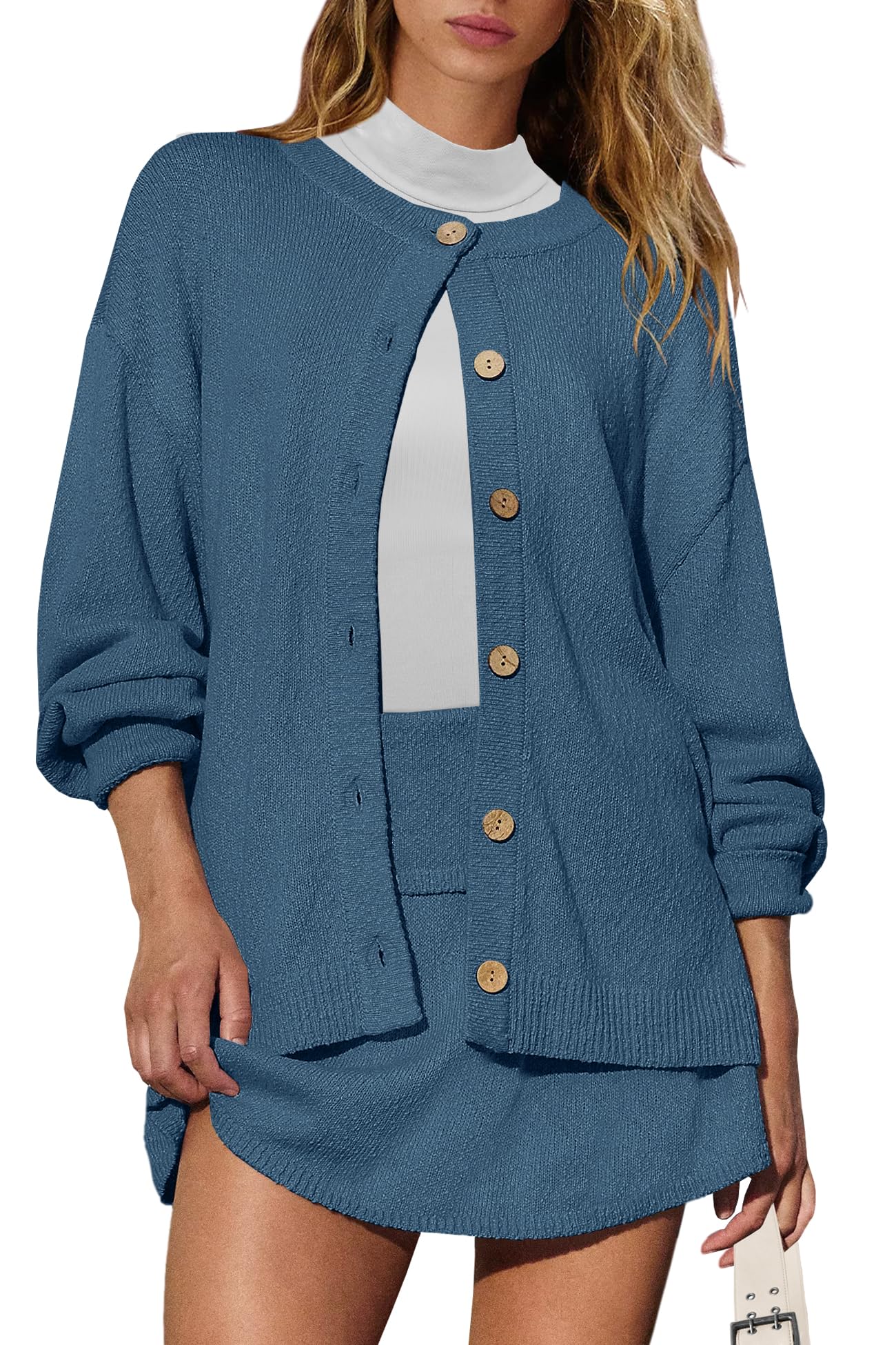 Panadila Womens Sweater Skirt Set 2 Piece Outfits Sweater Skort Set Lounge Cardigan and Knit Skirt Matching Outfits