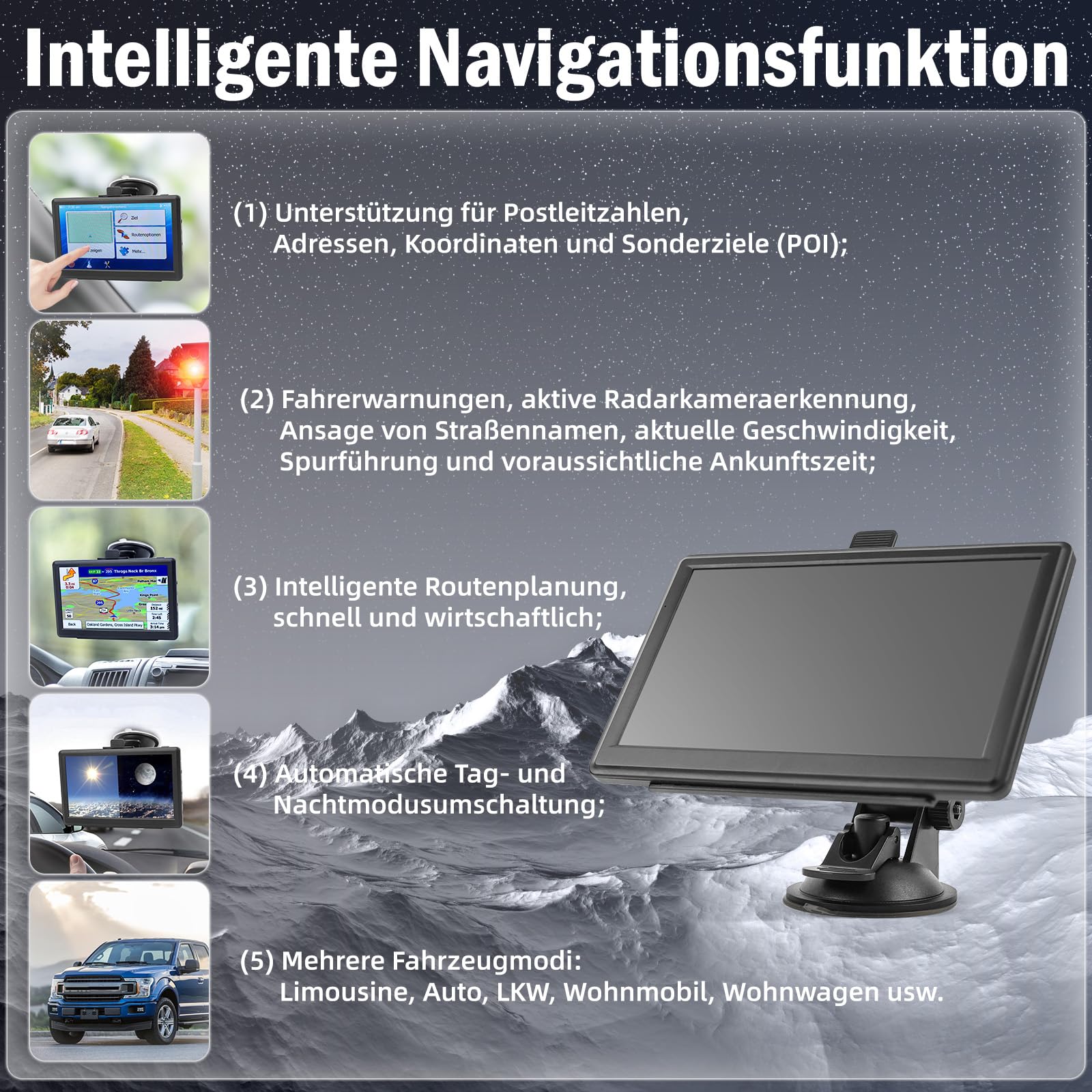 Riloer Navigationsgeräte für Auto Universal GPS Navigation Kit, 7 Zoll Sat Navi Display mit Klammer FM-Sender,Kartennavigation, mehrsprachige Einstellungen, MP3 Spielen, mit Stand