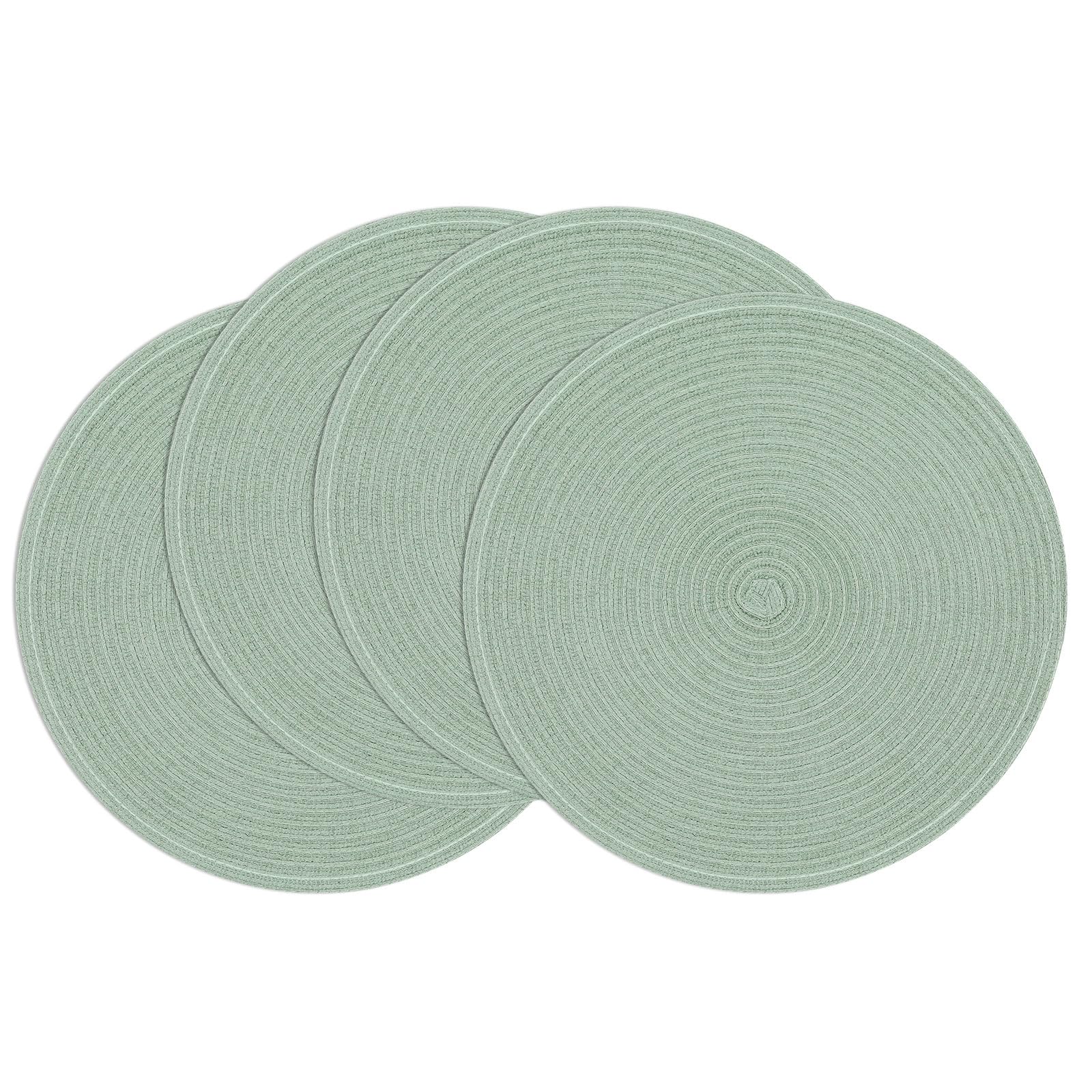 SHACOS Round Placemats Set of 4 Woven Braided Table Placemats 15 inch Cotton Polyester Place Mats Washable Table Mats Indoor Outdoor, Sage Green