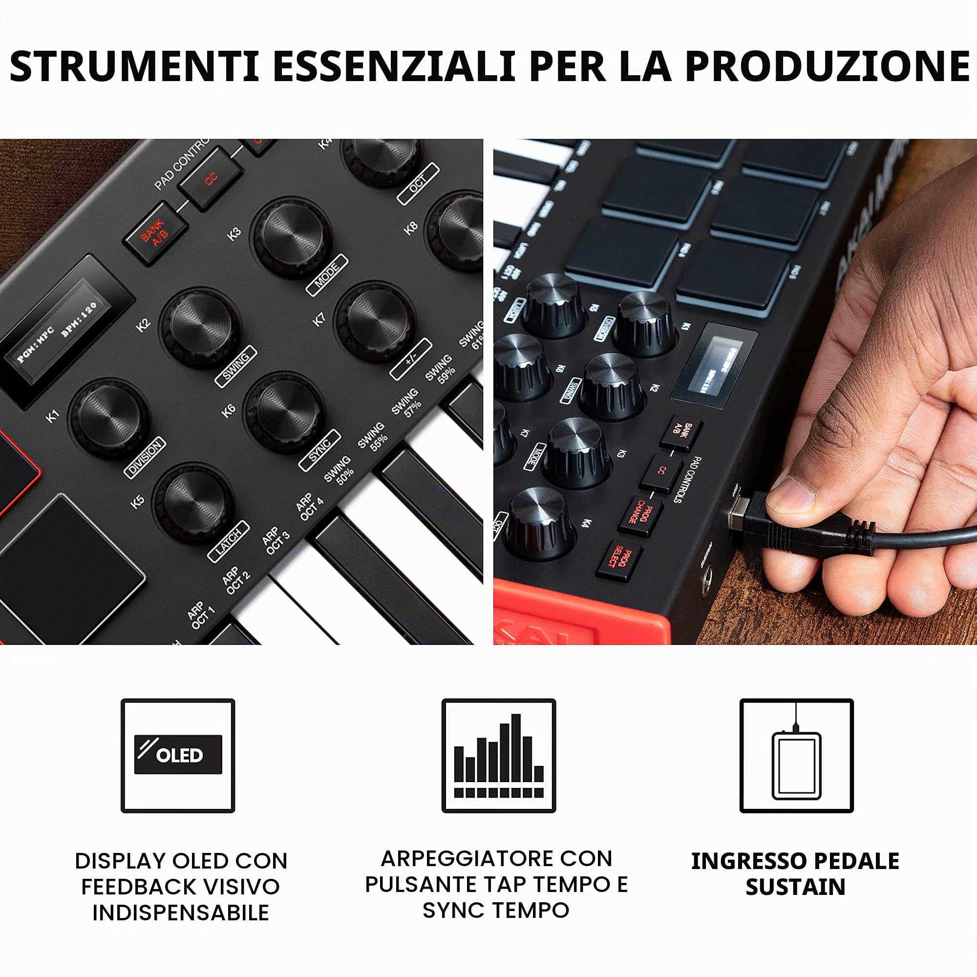Keyboard Tastiera MIDI + Scheda Audio Esterna USB - MPK Mini MK3 + M-Track Solo - Controller MIDI e Interfaccia Audio USB + Software (AKAI Professional + M-Audio)