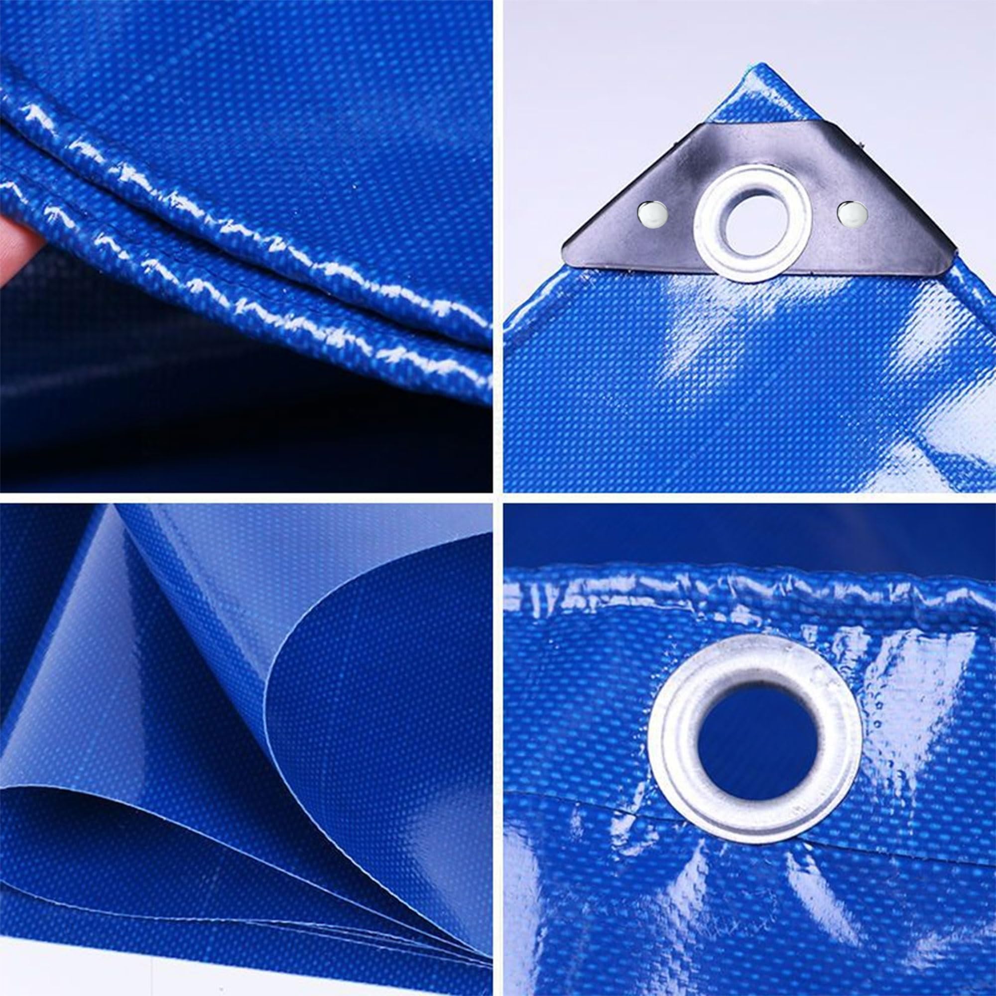 Lona impermeable de alta resistencia de 0,5 x 44 m, 520 g/m², cubierta de PVC azul, versátil para exteriores, protección de barco, protección de jardín, refugio con ojales para acampar y más