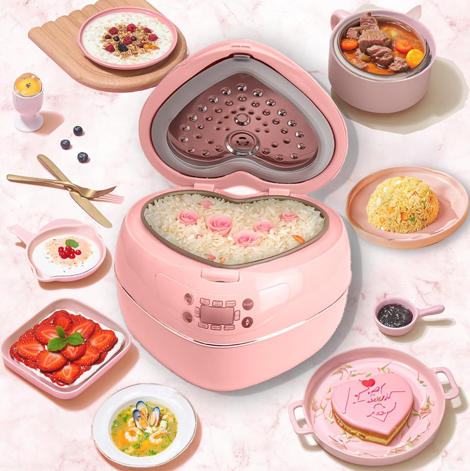 Pink Rice Cooker – Pink Heart Shaped Rice Cooker Smart Pink Crock Pink Pot 300W Cute Rice Cooker 6 Cup 2QT, Portable 6 In 1 Rice Cooker with Delay Preset Timer and Auto Thermostat Keep Warm Pink Rice Cooker – Pink Heart Shaped Rice Cooker Smart Pink Crock Pink Pot 300W Cute Rice Cooker 6 Cup 2QT, Portable 6 In 1 Rice Cooker with Delay Preset Timer and Auto Thermostat Keep Warm