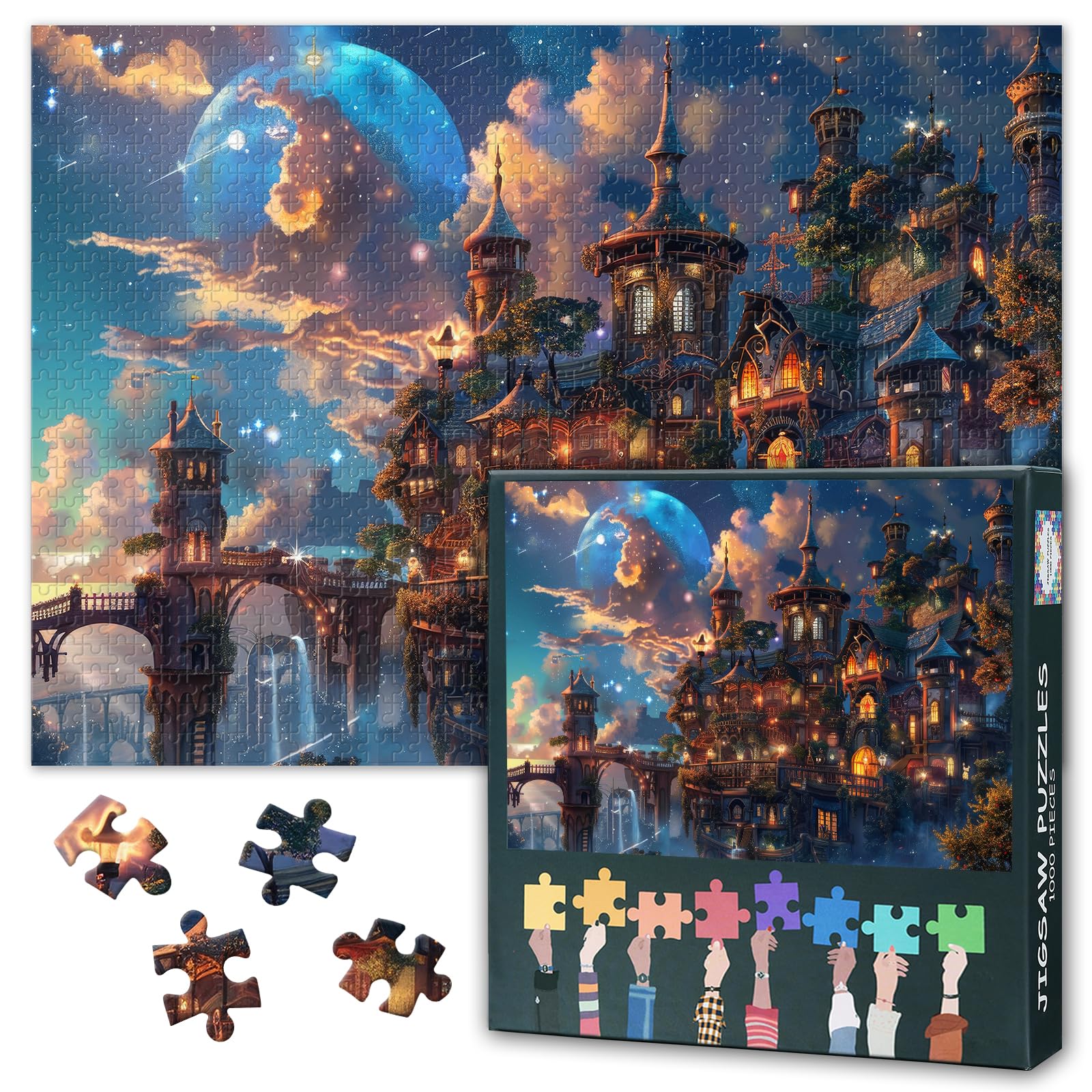 Photo 1 of 1000 Piece Puzzle for Adults Magic Castle Puzzle Home Wall Decoration Dream City Jigsaw Puzzles Family Challenge Game for Adults Teens Educational Toys Gifts Finished Size: 70x50cm
