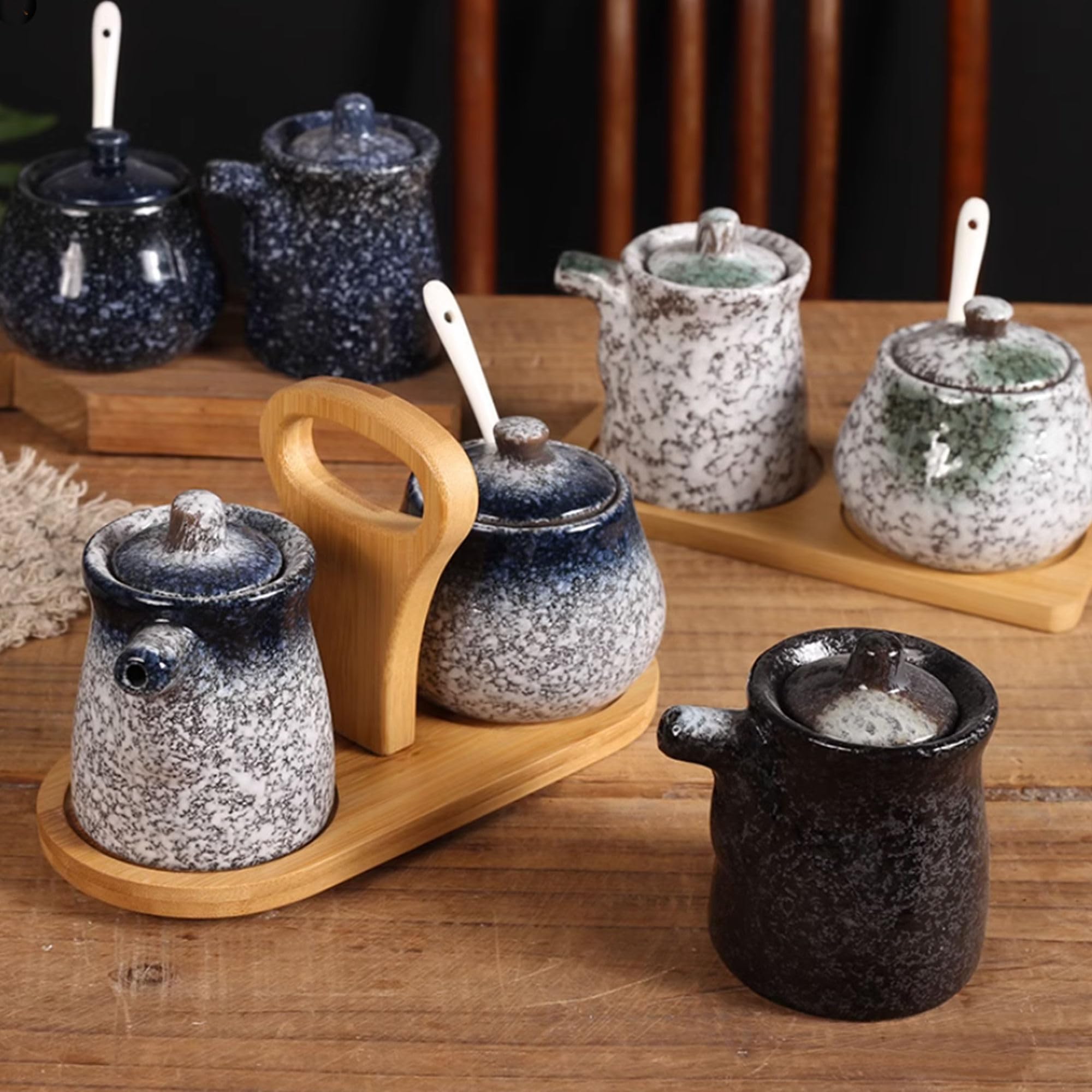 Set giapponese per crema e zucchero, set da caffè, crema e zucchero, set di zuccheriera e lattiera, set da portata per caffè sfumato (J,3 set)