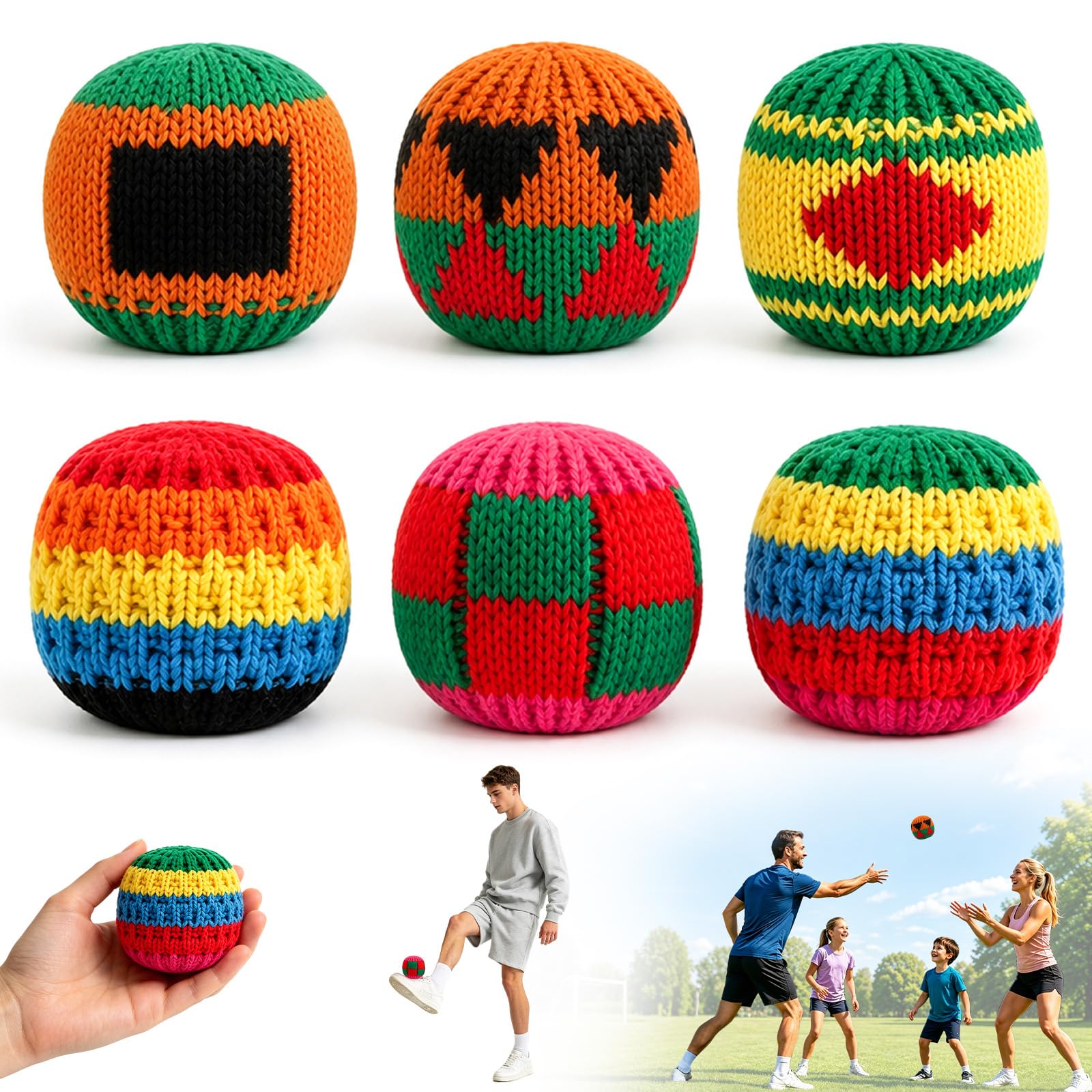 HUIJUTCHEN Hand-Made Hacky Sack 6PCS Juggling Balls for Adults Colorful Crochet Foot Bag Small Kick Sack for Juggling Practice, Indoor Outdoor Games, Party Favors and Group Play for Beginners