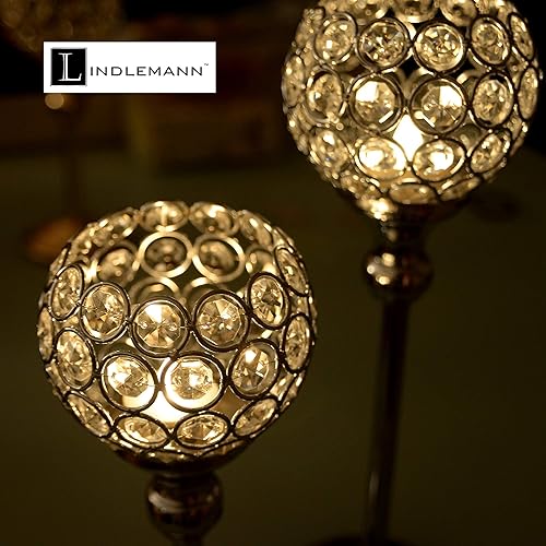 Miniatura 3 de Tall Silver Candle Holders for Table Centerpiece Set of 2 13" + 10" - Bling Candle Holders, Silver Crystal Candle Holders - Includes Candle