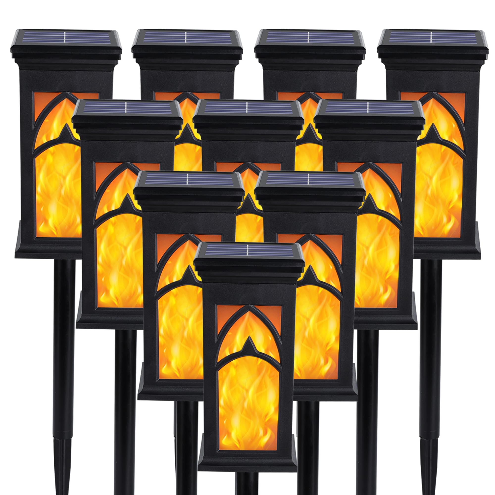 Moxled Lot de 10 lampes solaires pour extérieur, avec effet flamme réaliste, IP65, étanches IP65, pour jardins, chemins, cours, pelouse, balcon