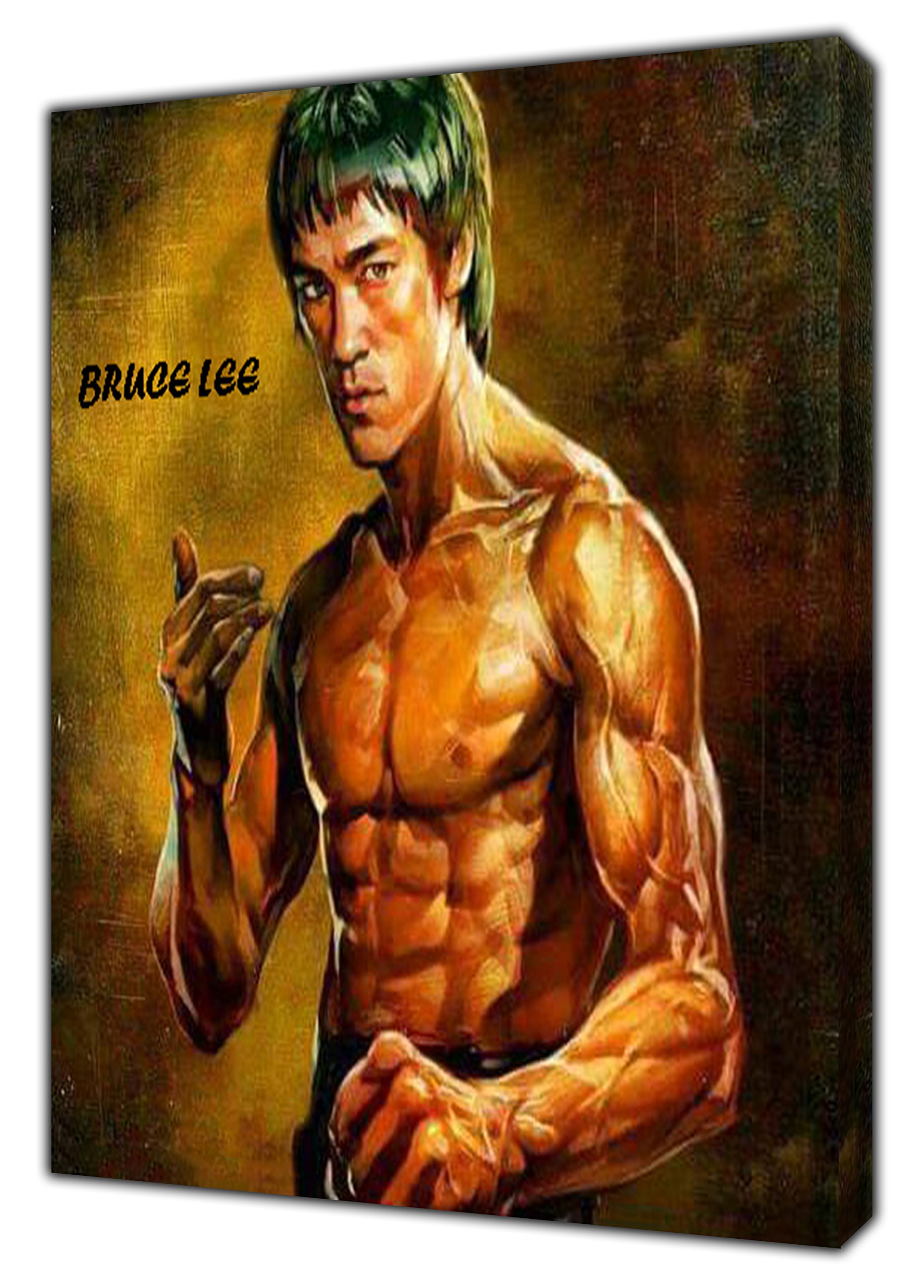 ARTSPRINTS Bruce LEE in Gold Photo Print ON Framed Canvas Wall Art 12x 8inch -18mm Depth