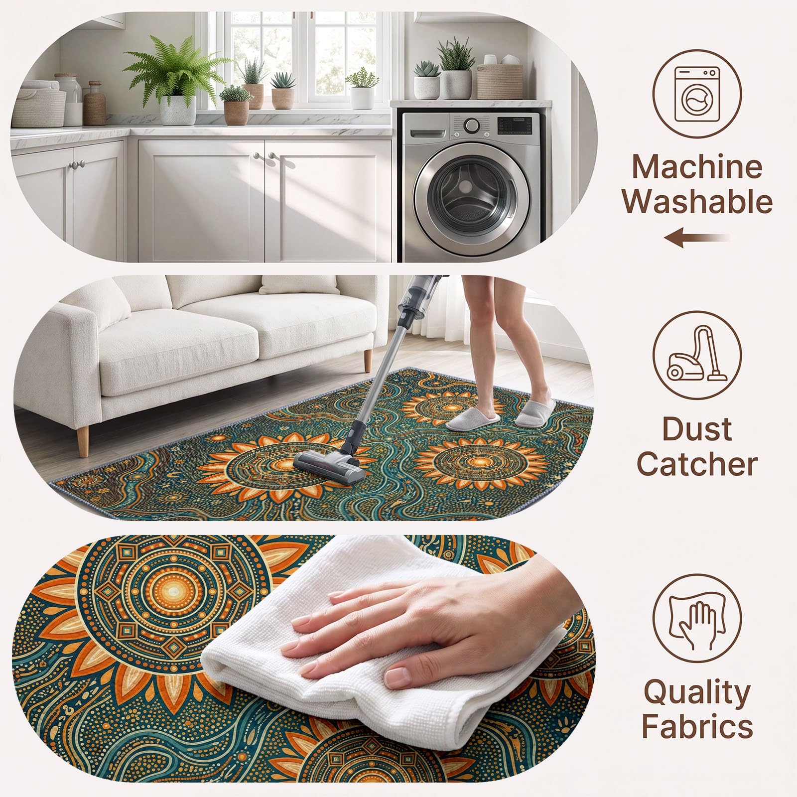 Générique Lavable en Machine Tapis Salon 140x200 cm, Soleil Symbole Antidérapant à Poil Ras Tapis, Ethnique Bohème Tribal Exotique Écologique pour Salle à Manger Couloir Chambre Bureau
