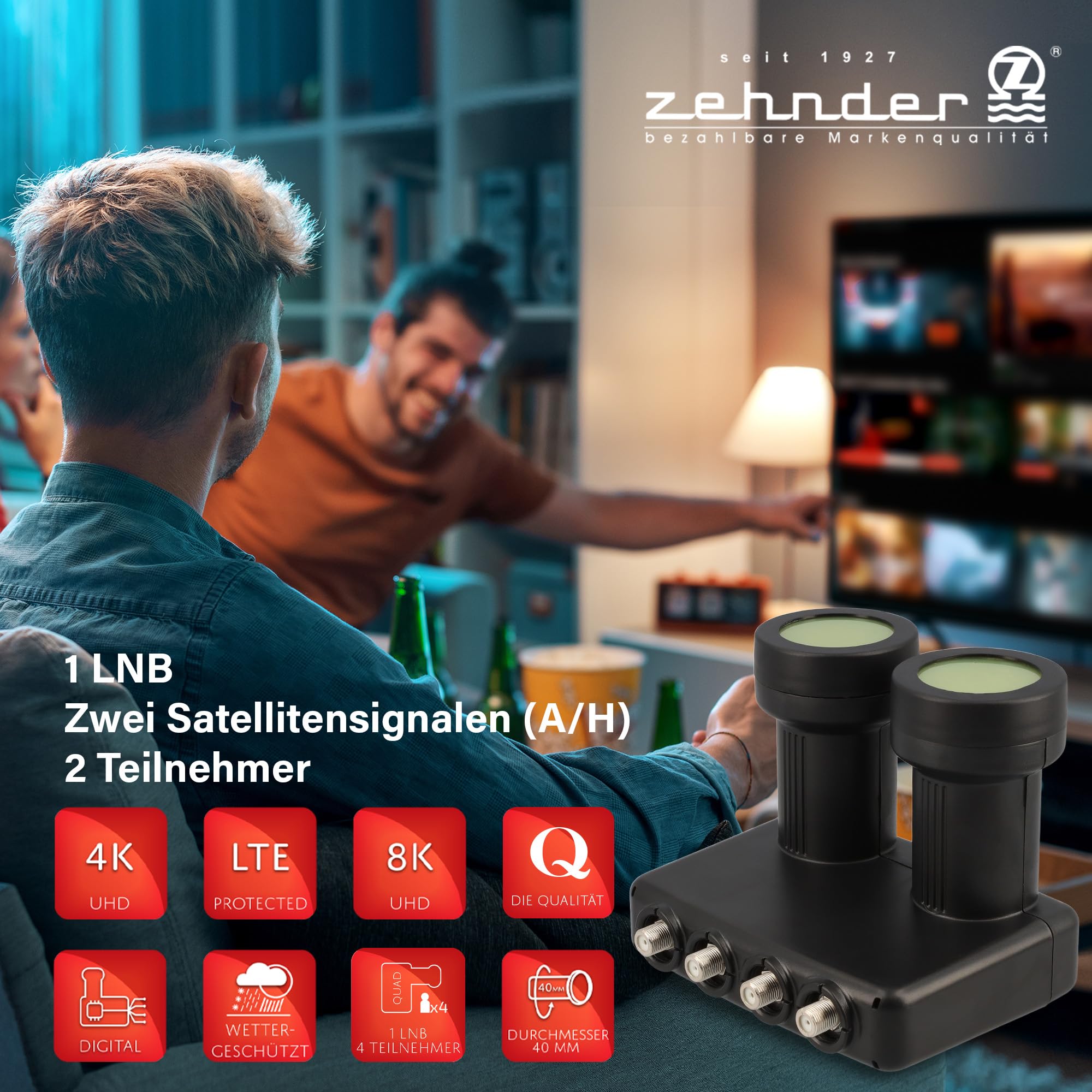 [ Bardzo dobry test, ocena 1.1 *] dziesiątki monoblokowy Quad LNB Astra Hotbird dla 4 uczestników i 2 satelitów, 4-krotny HD 4K LNC do bezpośredniego podłączenia (telewizor, odbiornik satelitarny) LMB