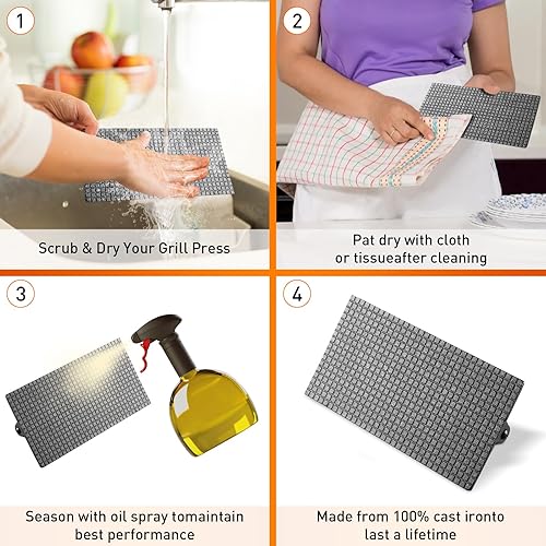 Miniatura 7 de Coliatik Prensa de hamburguesa rectangular de 8.3 x 4.3 pulgadas, kit de hierro fundido resistente con mango de madera, perfecto para cocinar a la