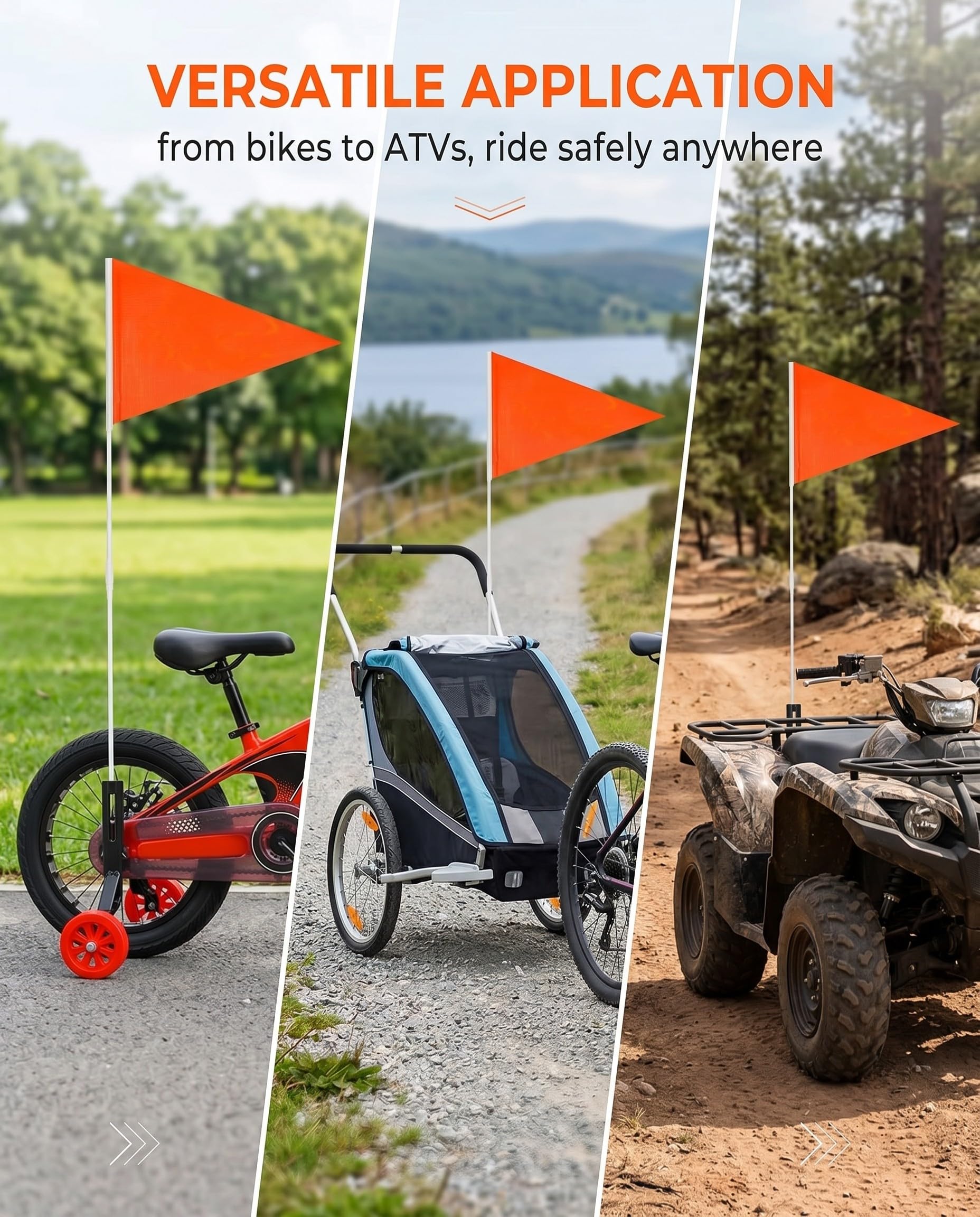 GAJUS Bandiera di Sicurezza per Bici, Bandierina Arancione ad Alta Visibilità per Bambini e Adulti, Bandiera Bici Bambini per Carrello Bicicletta, Trailer, Kayak e Attività Outdoor