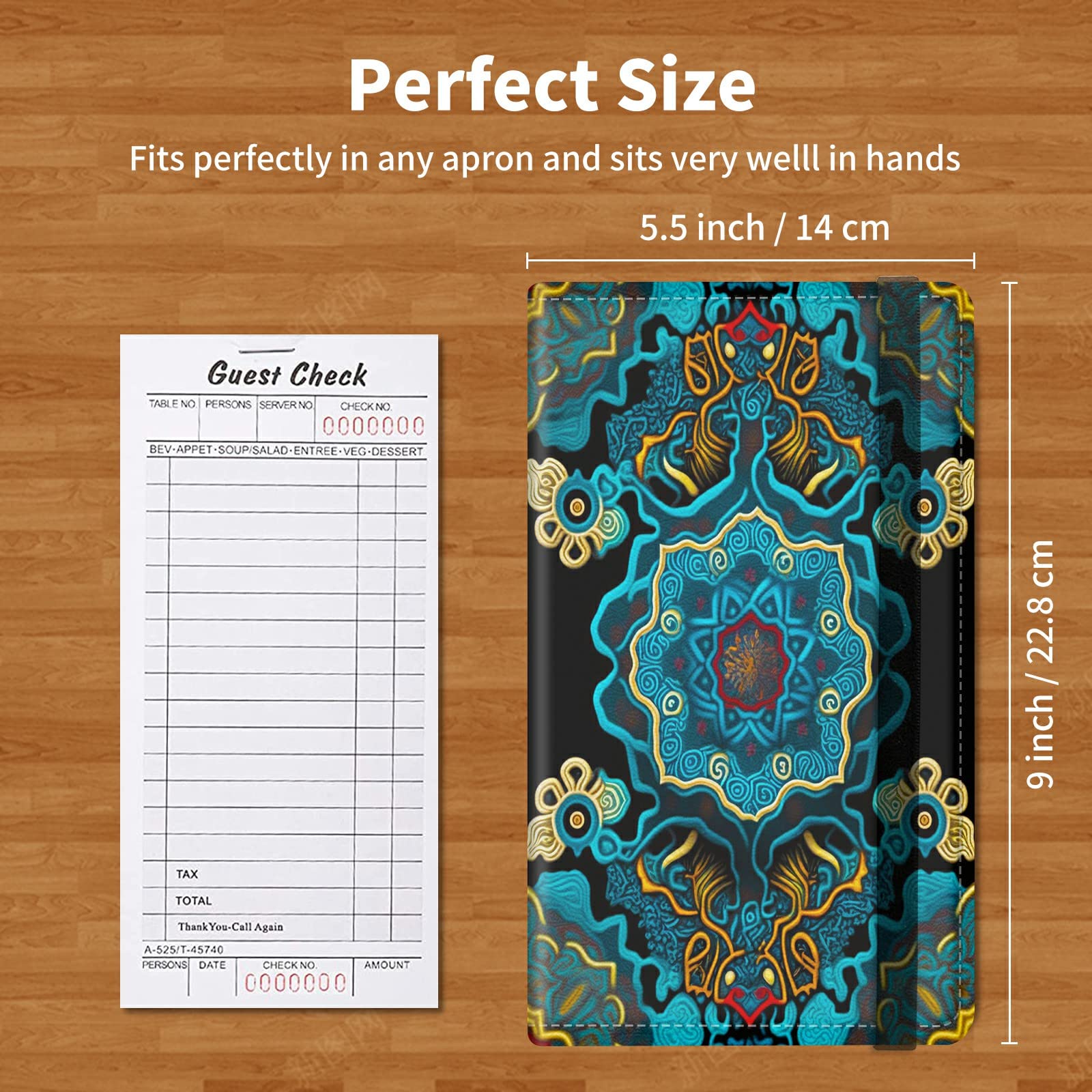 CGFGHHUY Server Books for Waitress with Blue Flowers Pattern Server Book with Zipper and Elastic Band Closure Design 5x9 inch Waitress Book Organizer with 11 Pockets and Pen Holder Fit Waitress Apron