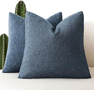 Foindtower Set of 2, Decorative Textured Boucle Throw Pillow Covers Accent Solid Pillow Cases Neutral Couch Cushion Case for Chair Sofa Bedroom Living Room Home Decor 16x16 Inch Dark Blue