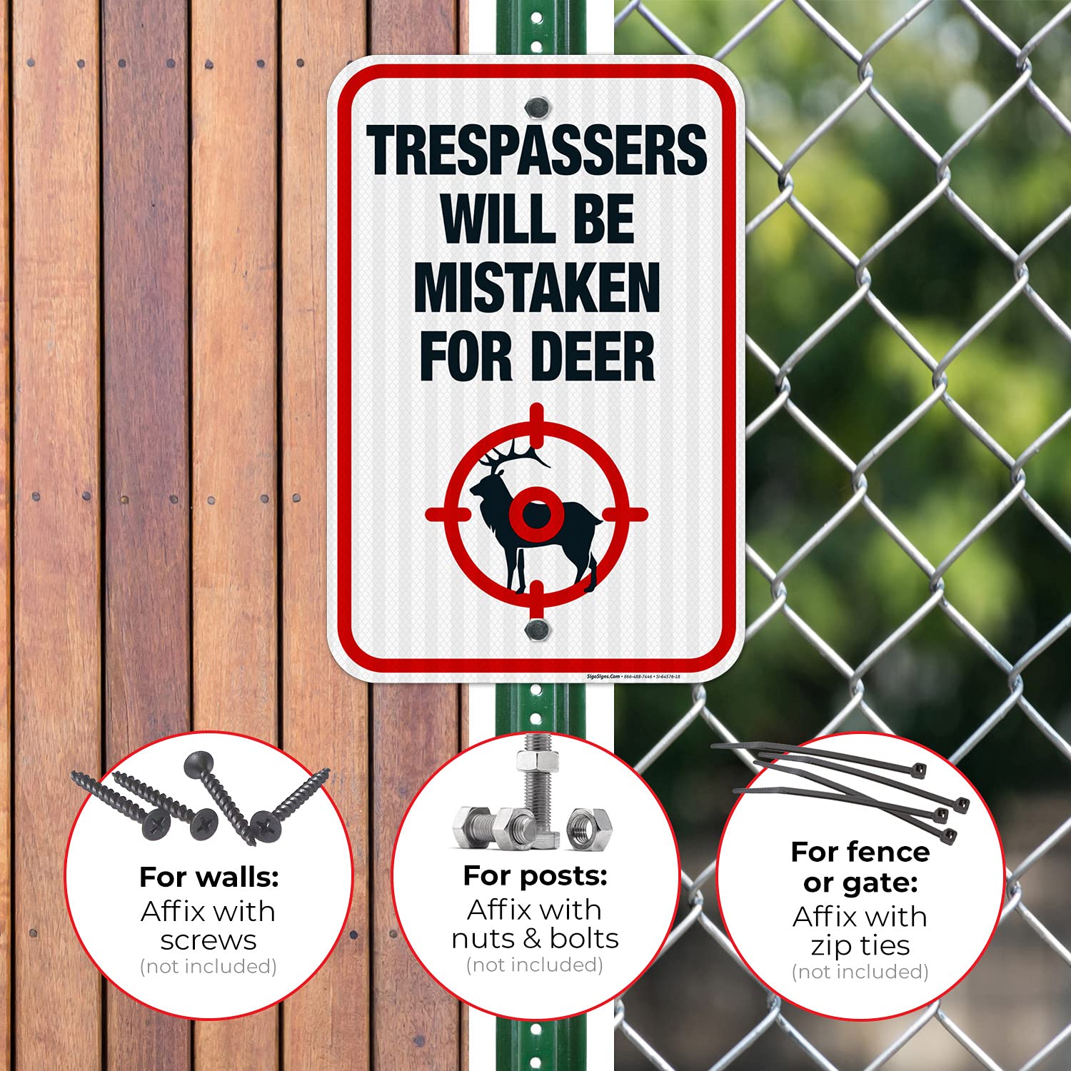 Trespassers Will Be Mistaken for Deer Sign, 12x18 Inches, 3M EGP Reflective .063 Aluminum, Fade Resistant, Made in USA