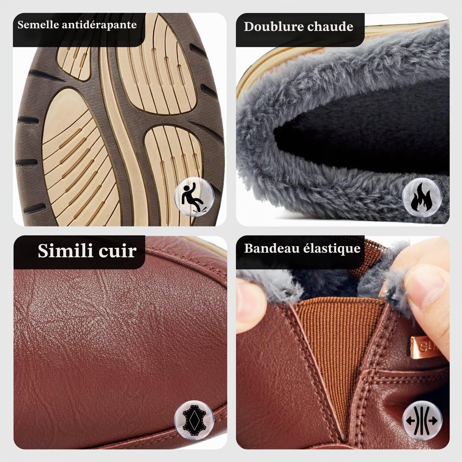 Chaussons Homme Cuir Hiver Chaud en Fourrure Mules et Sabots