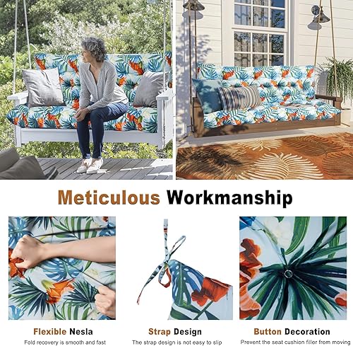 Miniatura 20 de Cojín de repuesto para columpio de 2-3 asientos, cojines de banco para exteriores con respaldo grueso de 4 pulgadas, muebles de patio, jardín, Flor