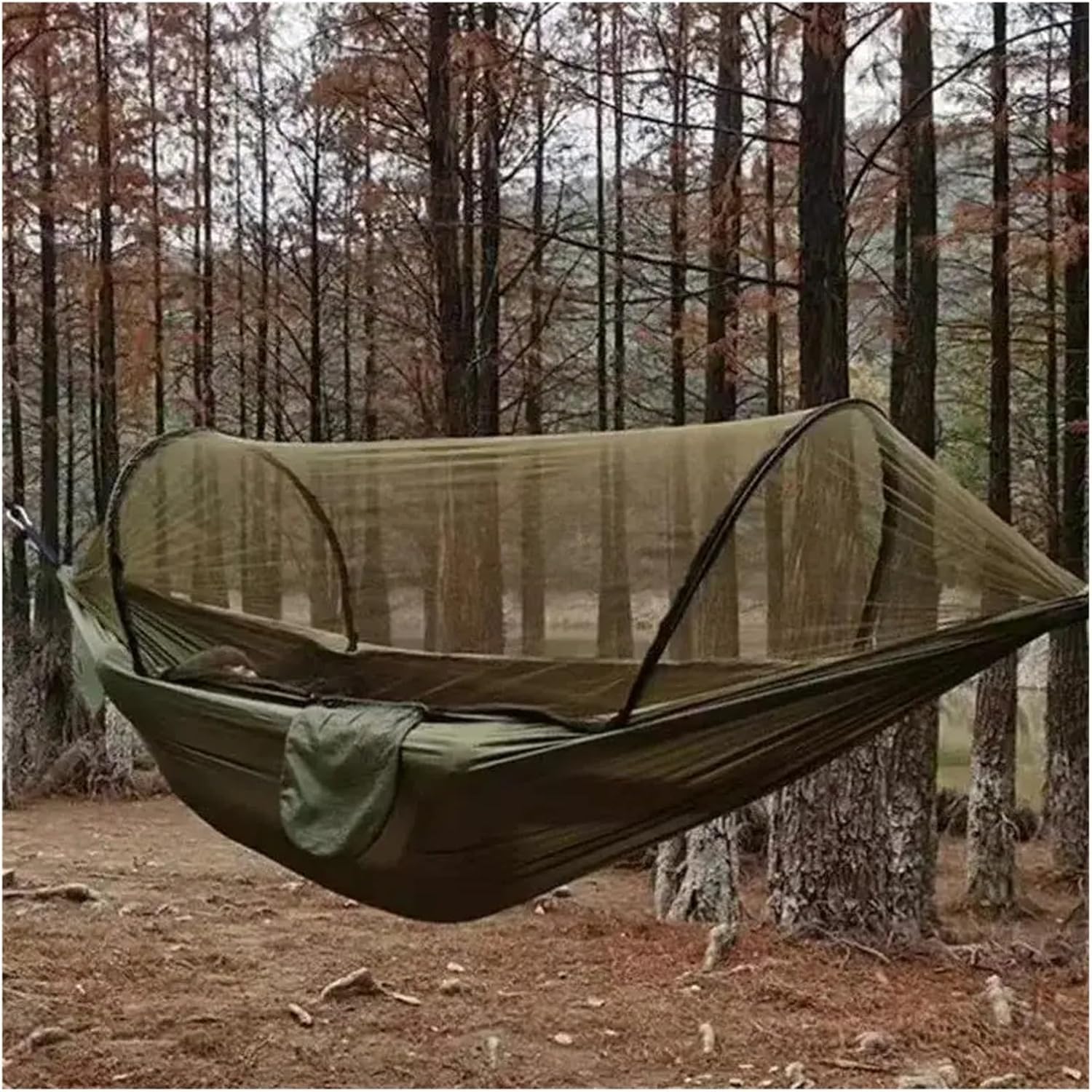 Amaca da Esterno Leggera 250x120 Cm con Rete – Tessuto Paracadute Portatile per Campeggio, Viaggi, Escursioni, Relax in Giardino E Avventura – Resistente, Facile da Montare, Perfetta per Gli