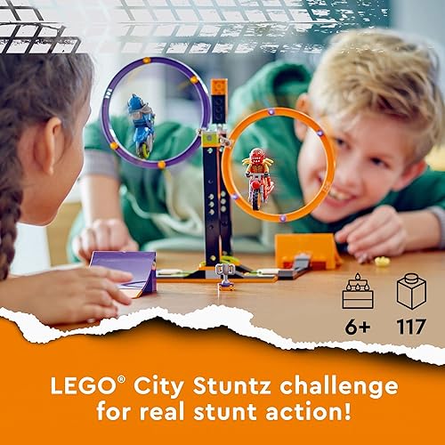 Miniatura 2 de LEGO City Stuntz Spinning Stunt Challenge 60360-Torneos de 1 o 2 jugadores con juguetes de motocicleta impulsados por volante, cuenta con 2