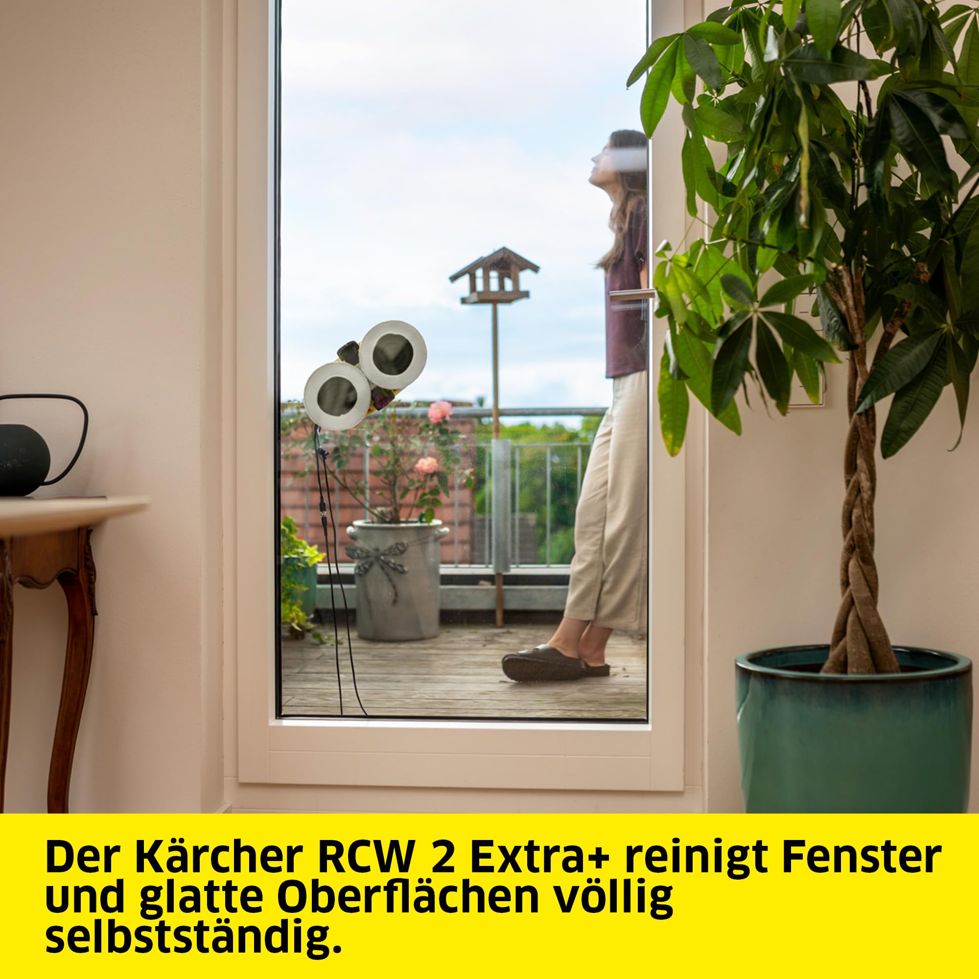 KÄRCHER Fensterputzroboter RCW 2 Extra+, automatische Fensterreinigung, mit Sicherungsseil und Notversorgungs-Akku, 3 min/m², Tank: 70 ml, 5 Reinigungsmodi, Kabel: 5 m, 6 Paar Wischbezüge