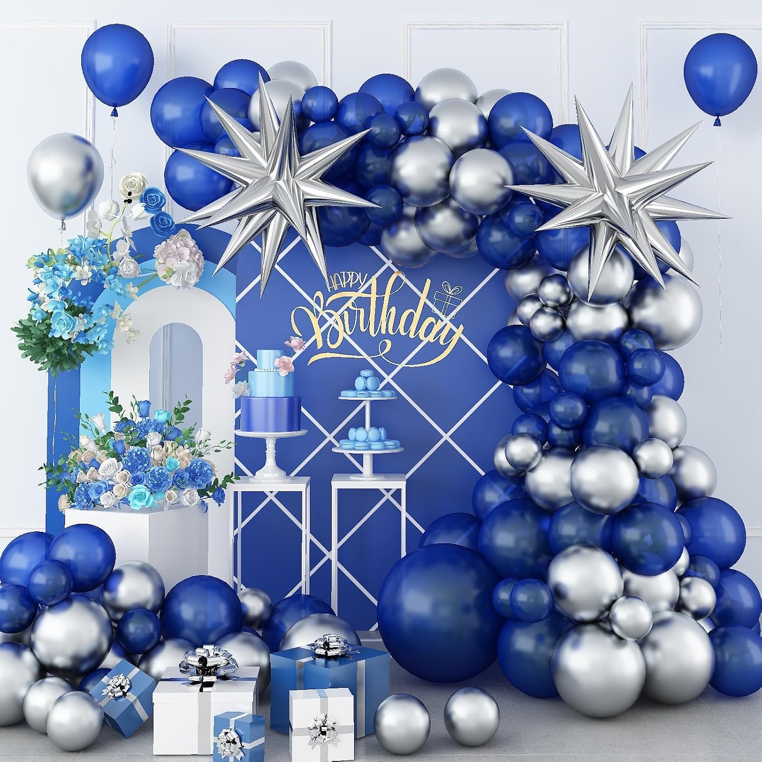 Amazon.com: Royal Blue and Silver Balloon Garland Kit, Blue and Silver ...