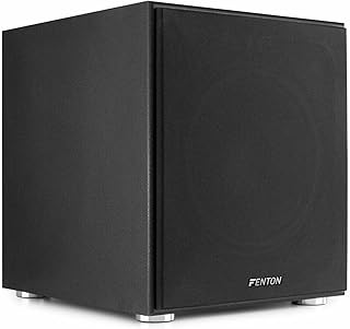 Fenton SHFS12B 12' Active Subwoofer Powered Bass Speaker, Front-Firing with Phase Control and Crossover for Home Theatre, Hi-Fi Sound System Sub, 30cm Woofer, Black
