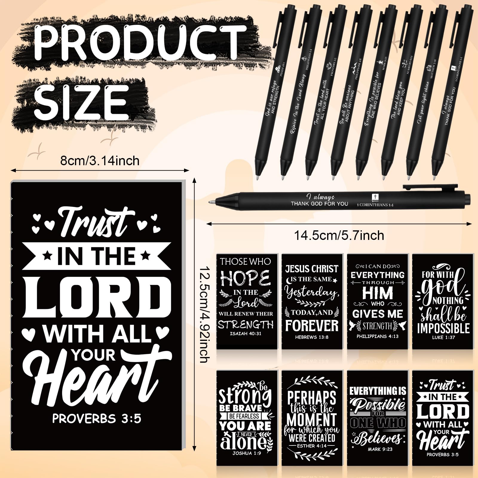 Kklolai 16 Sets Christian Bible Gifts Set Religious Scripture Notebooks Inspirational Quote Ballpoint Pens Bible Verse Keychain Black Motivational Gifts Bulk for Men Women Church School Office Supplie - Image 2